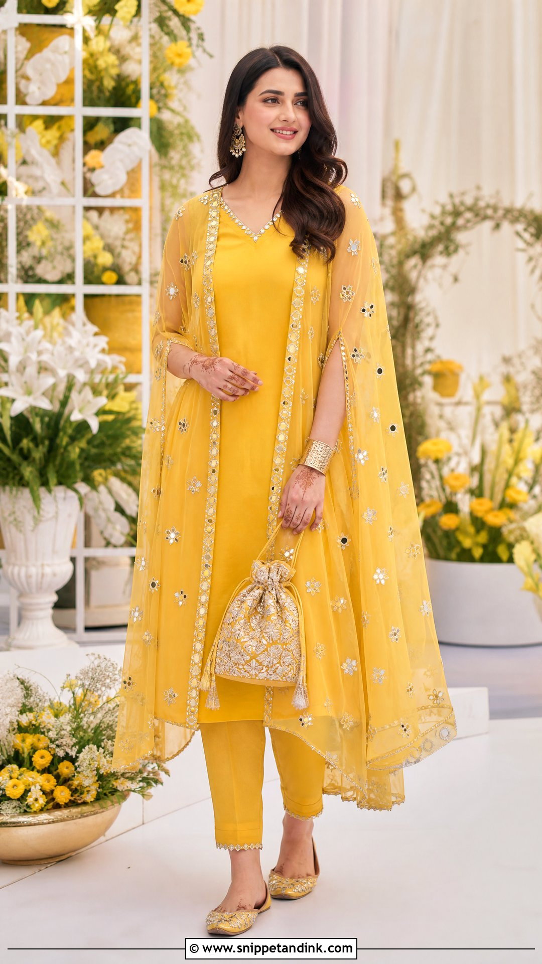 Punjabi Haldi Cape Kurti With Straight Pants - Snippet and Ink - 20 Punjabi Haldi Outfit Ideas