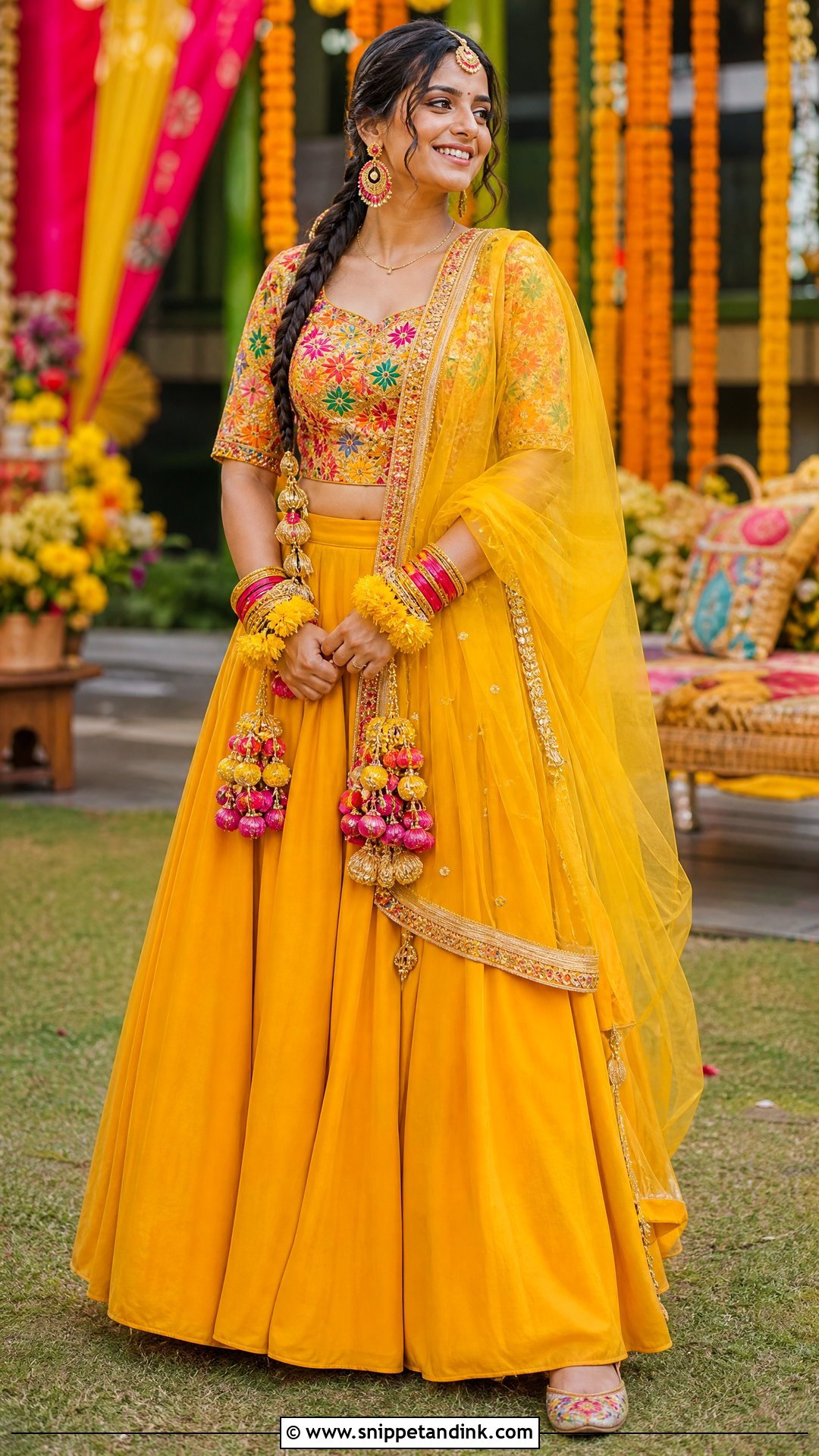 Punjabi Haldi Lehenga With Phulkari Blouse - Snippet and Ink - 20 Punjabi Haldi Outfit Ideas