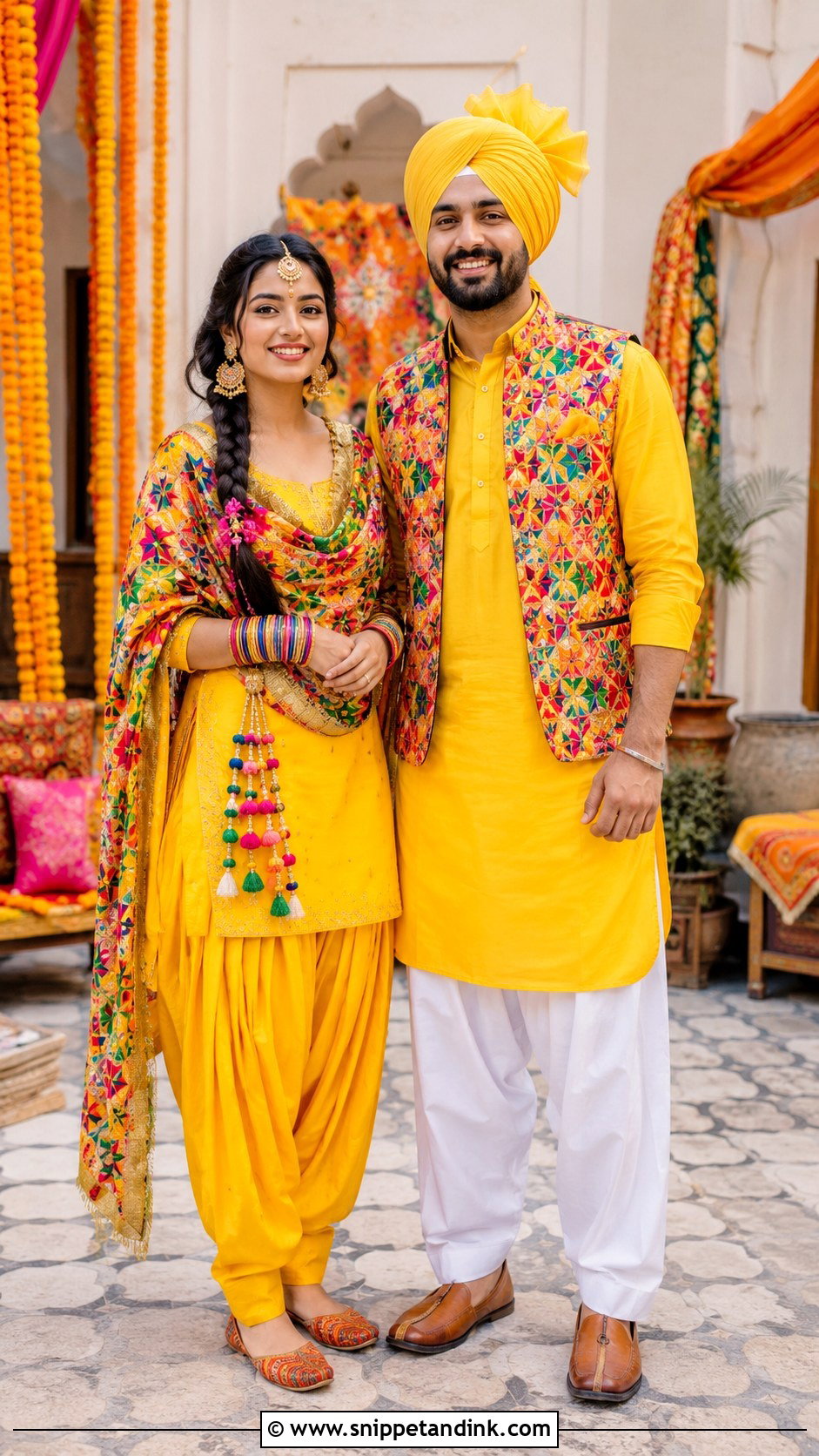 Punjabi Haldi Outfits For Couple - Snippet and Ink - 20 Haldi Outfits for Couple