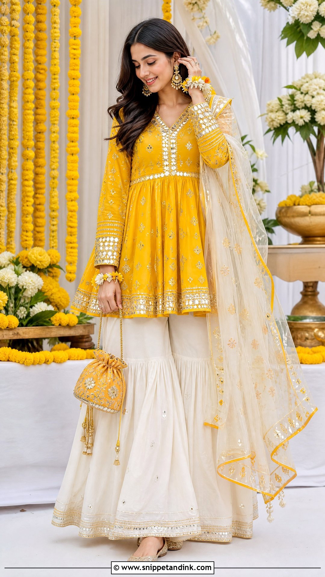 Punjabi Haldi Peplum Top With Sharara - Snippet and Ink - 20 Punjabi Haldi Outfit Ideas