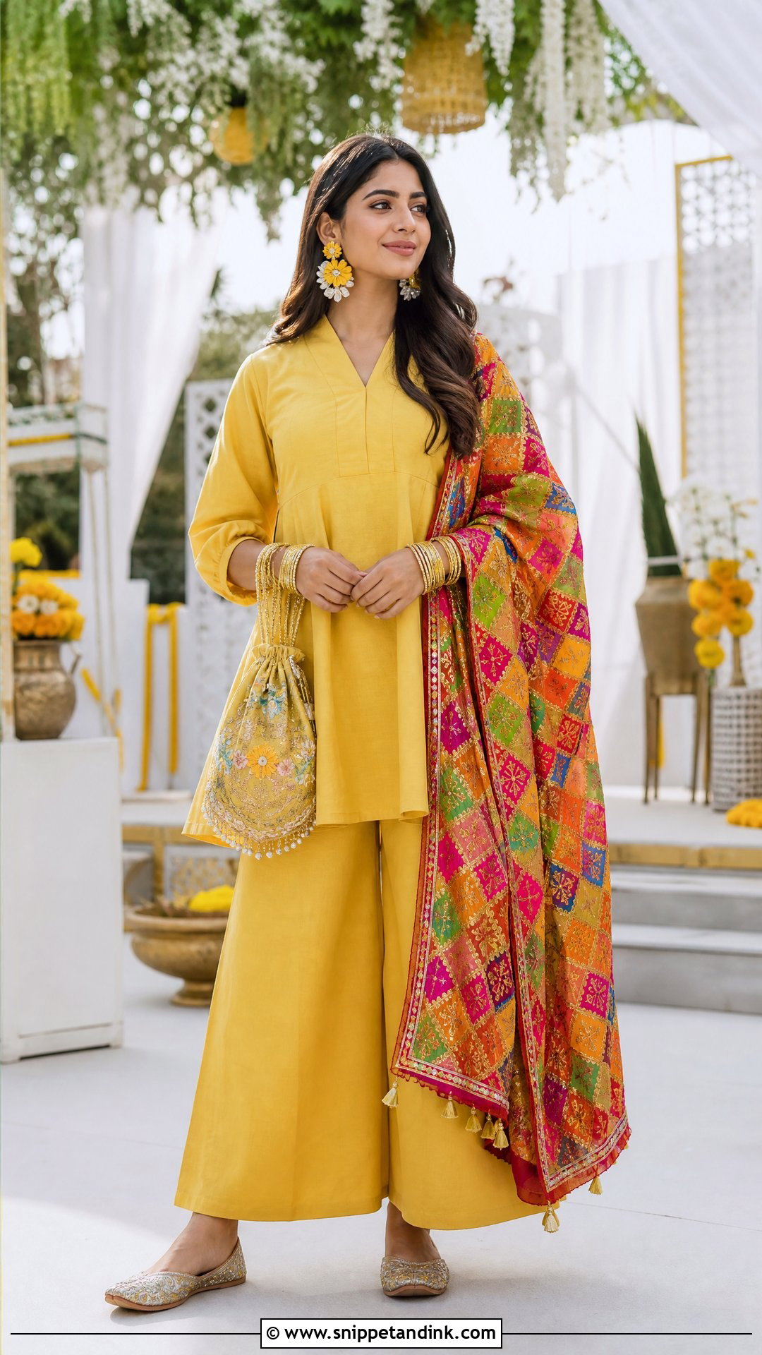Punjabi Haldi Yellow Co Ord Set With Dupatta - Snippet and Ink - 20 Punjabi Haldi Outfit Ideas