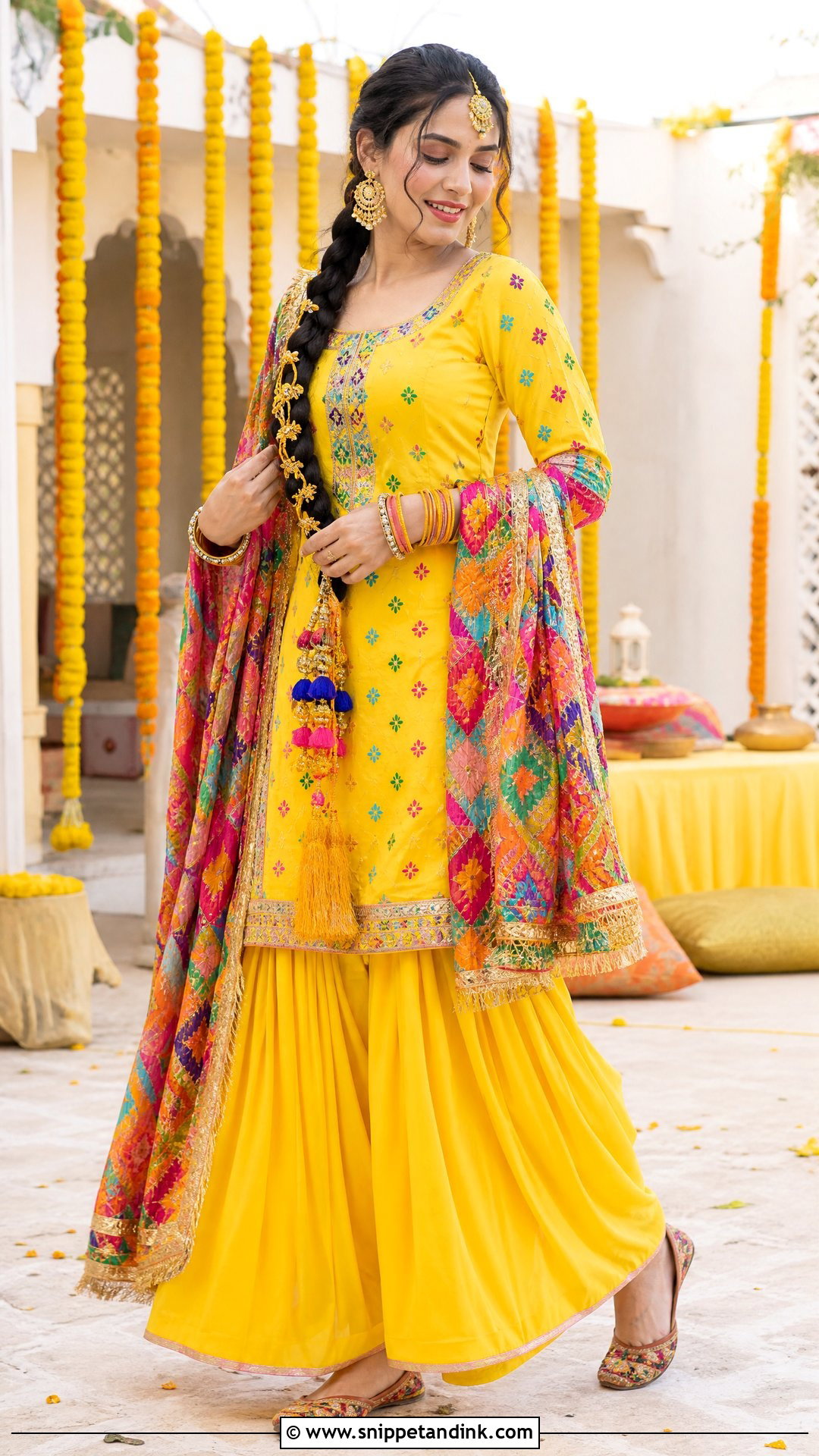 Punjabi Haldi Yellow Ghagra With Embroidered Kurti - Snippet and Ink - 20 Punjabi Haldi Outfit Ideas