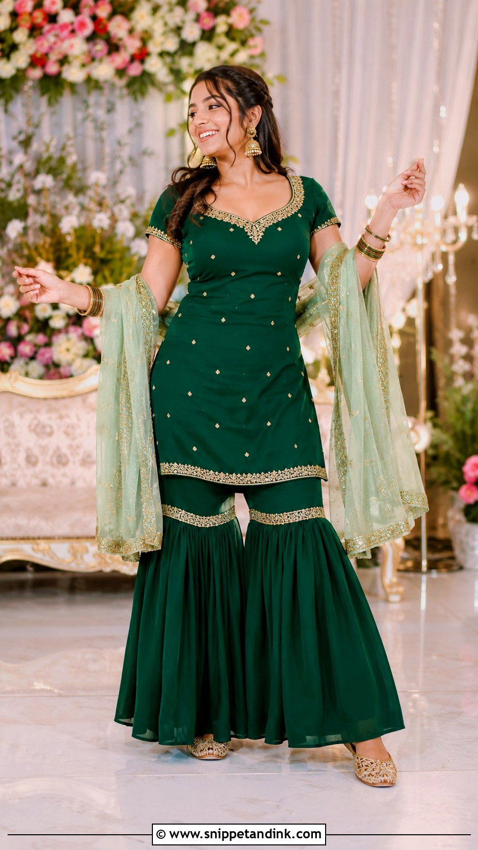 Punjabi Jaago Green Sharara - Snippet and Ink - 30 Punjabi Jaago Outfit Ideas
