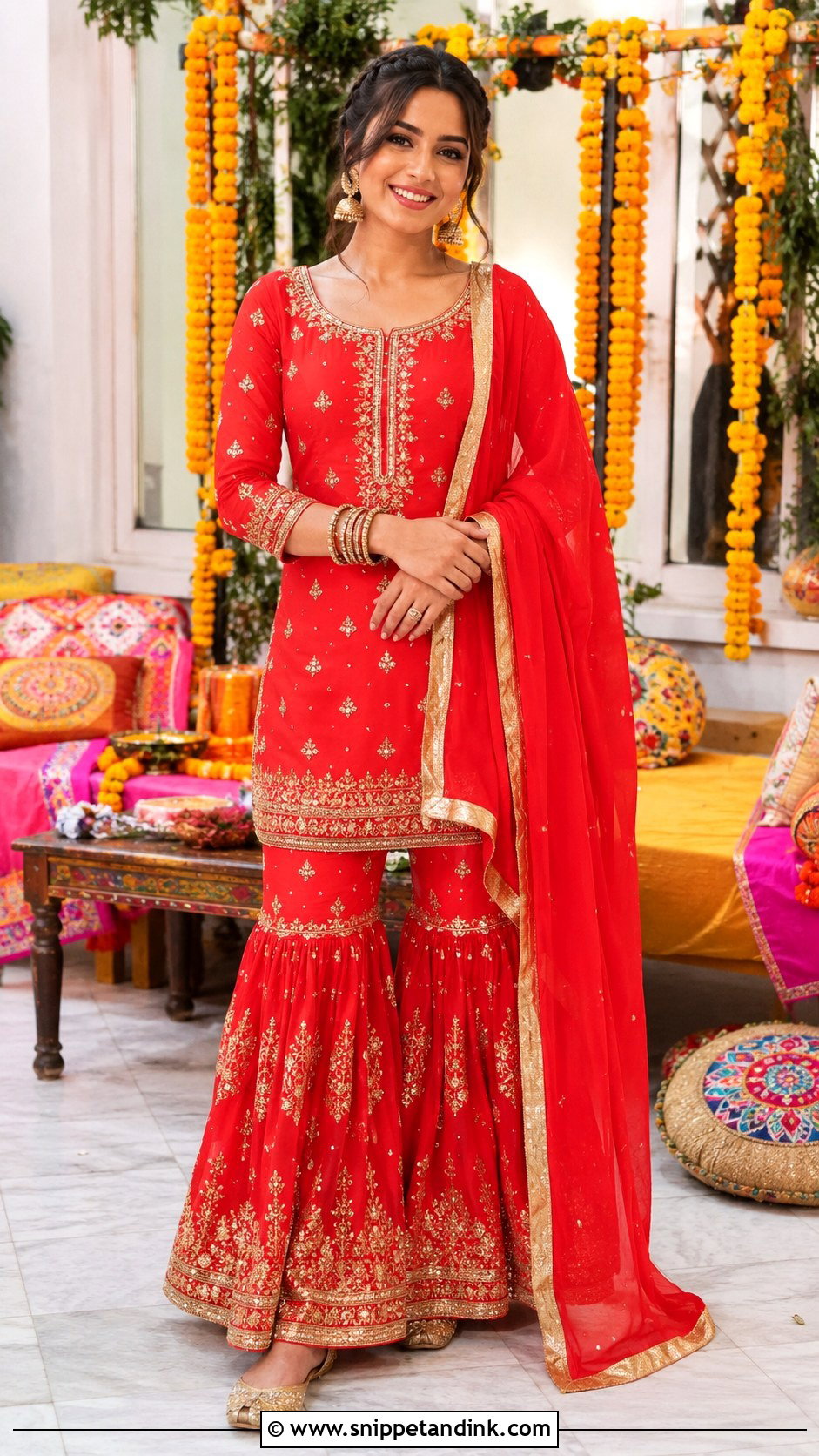 Punjabi Jaago Red Gharara - Snippet and Ink - 30 Punjabi Jaago Outfit Ideas