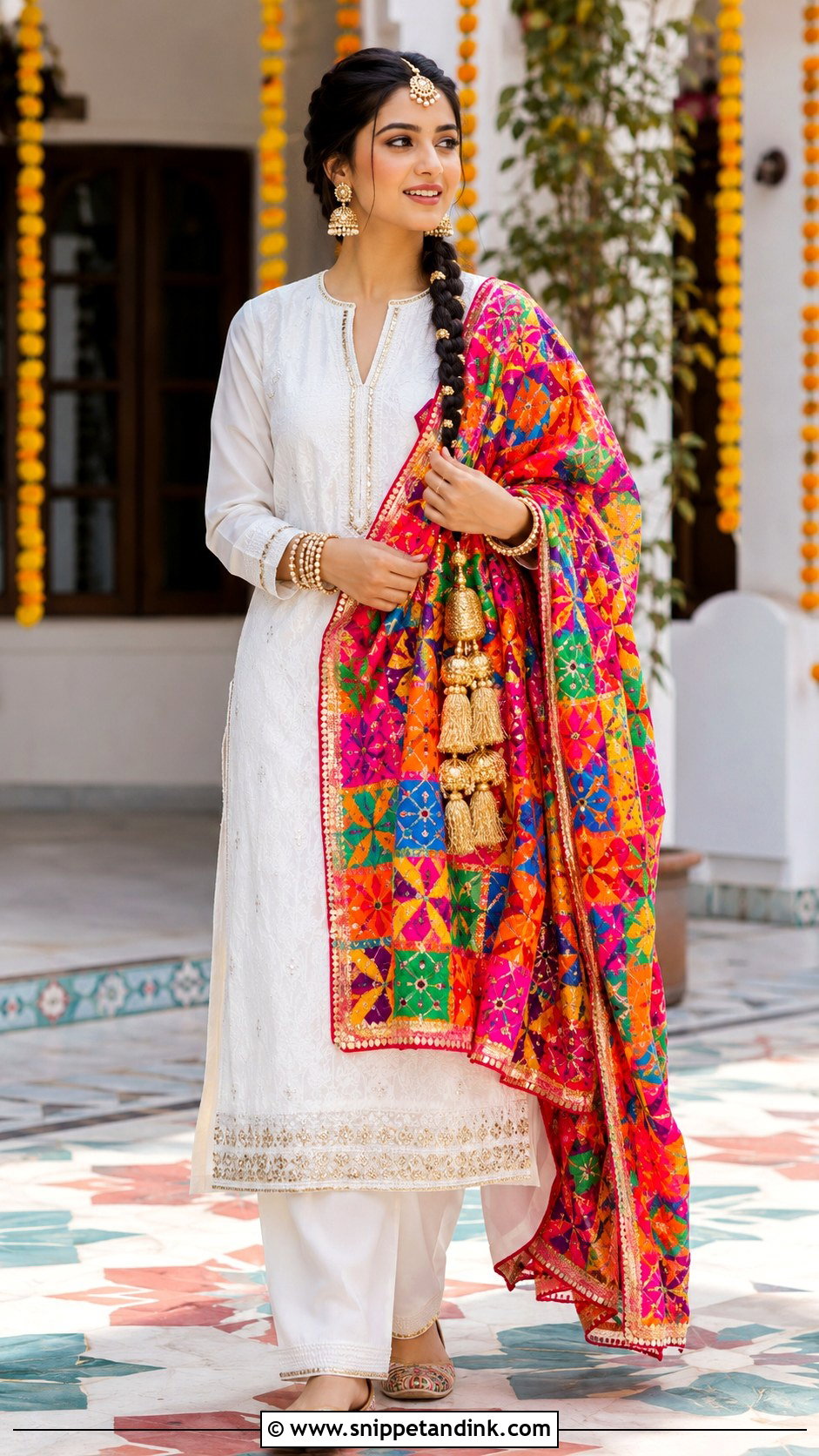 Punjabi Jaago White Suit With Phulkari Dupatta - Snippet and Ink - 30 Punjabi Jaago Outfit Ideas
