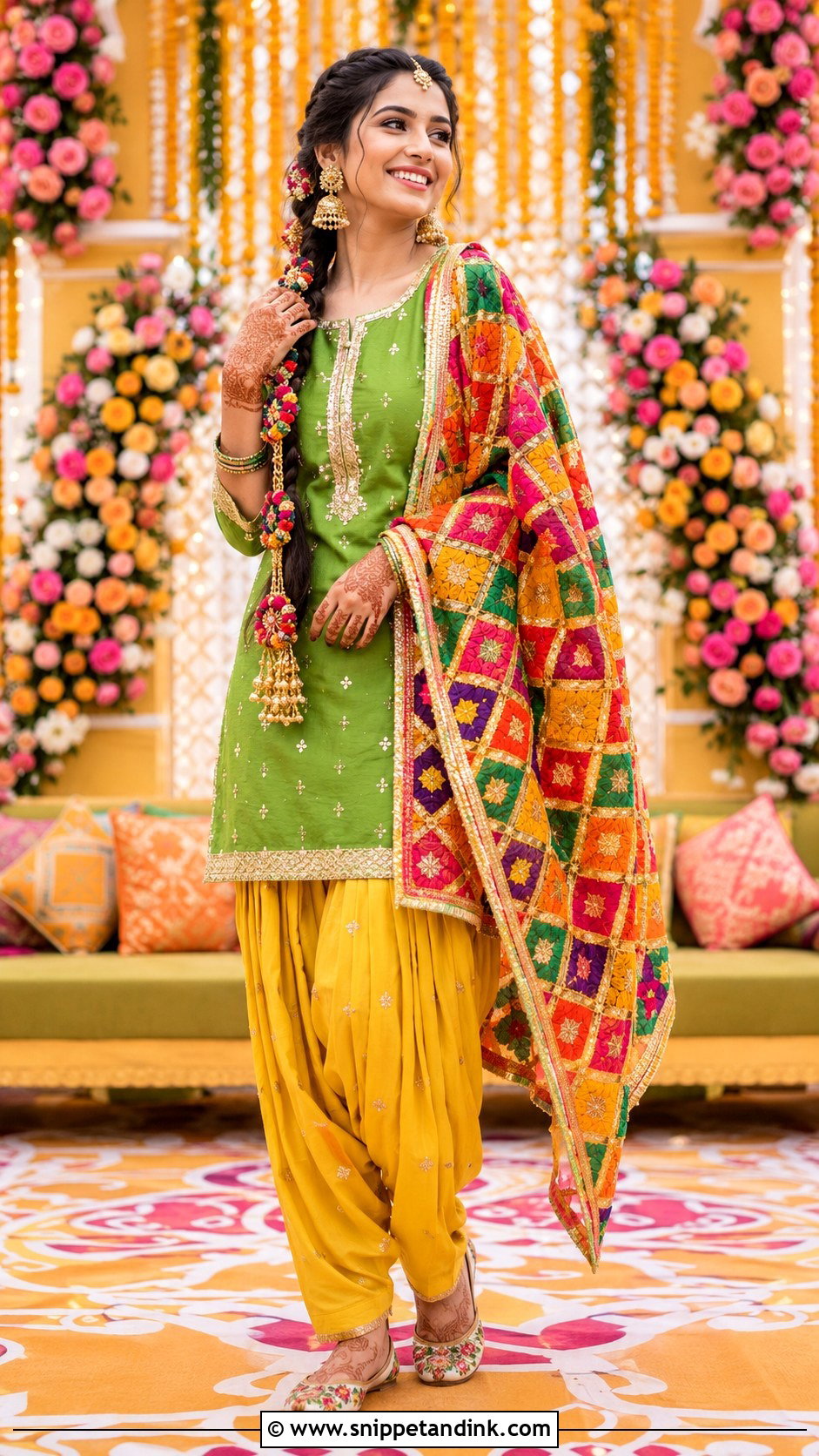Punjabi Mehndi Patiala Outfit - Snippet and Ink - 30 Mehndi Outfit for Bride Ideas