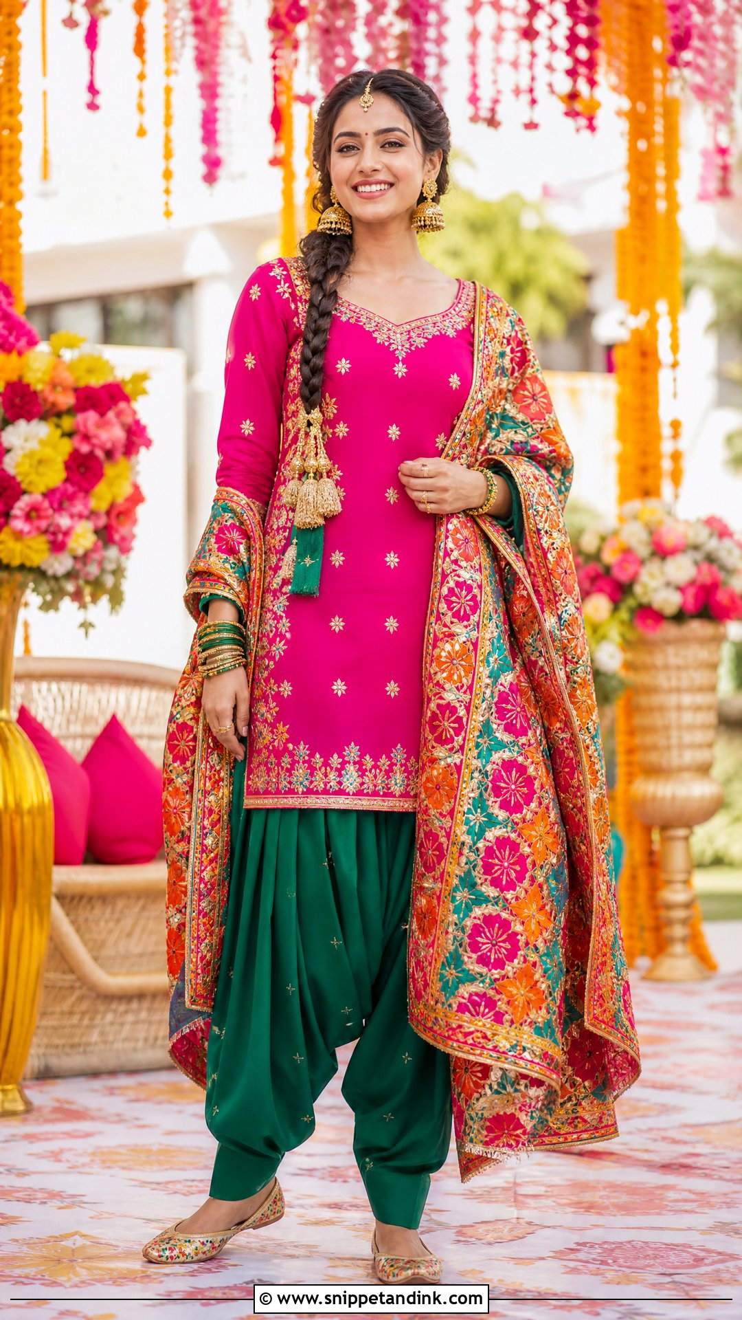 Punjabi Patiala Suit With Phulkari Dupatta - Snippet and Ink - 20 Punjabi Wedding Suit Party Wear Ideas