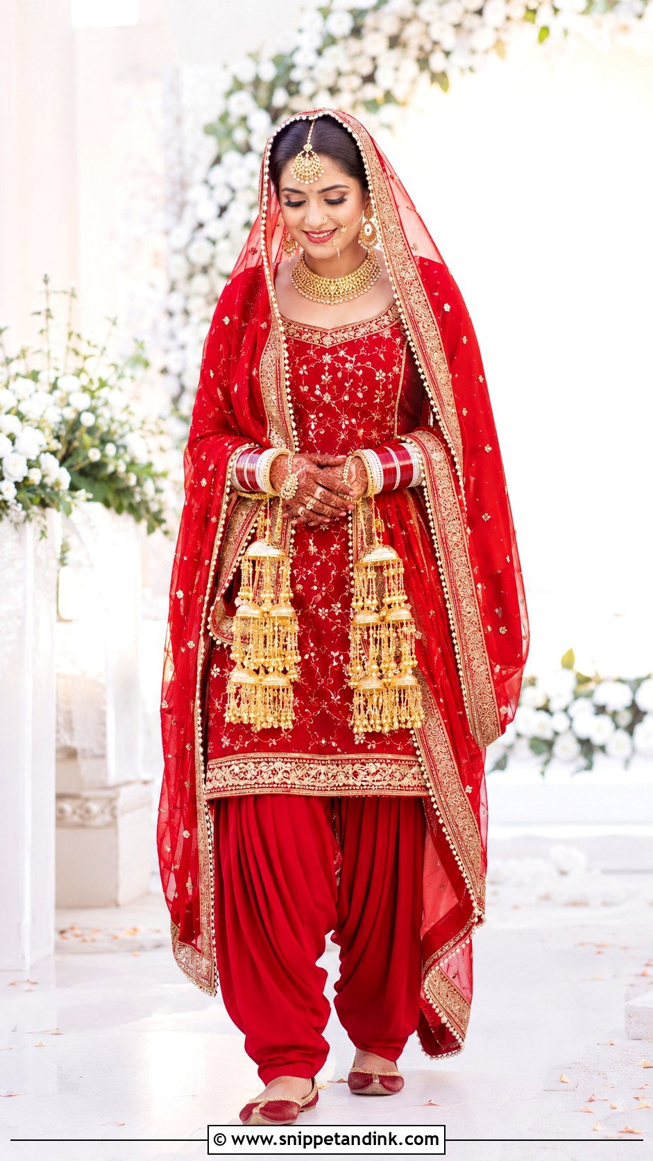 Punjabi Red Salwar Suit With Kalire - Snippet and Ink - 20 90s Indian Bride Ideas