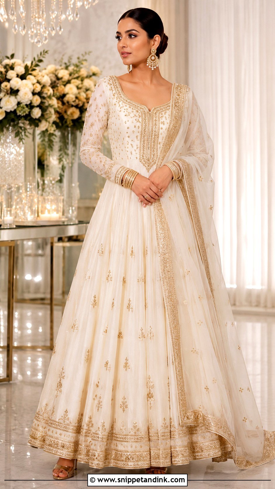 Punjabi White And Gold Anarkali - Snippet and Ink - 25 Punjabi Wedding Dress Ideas