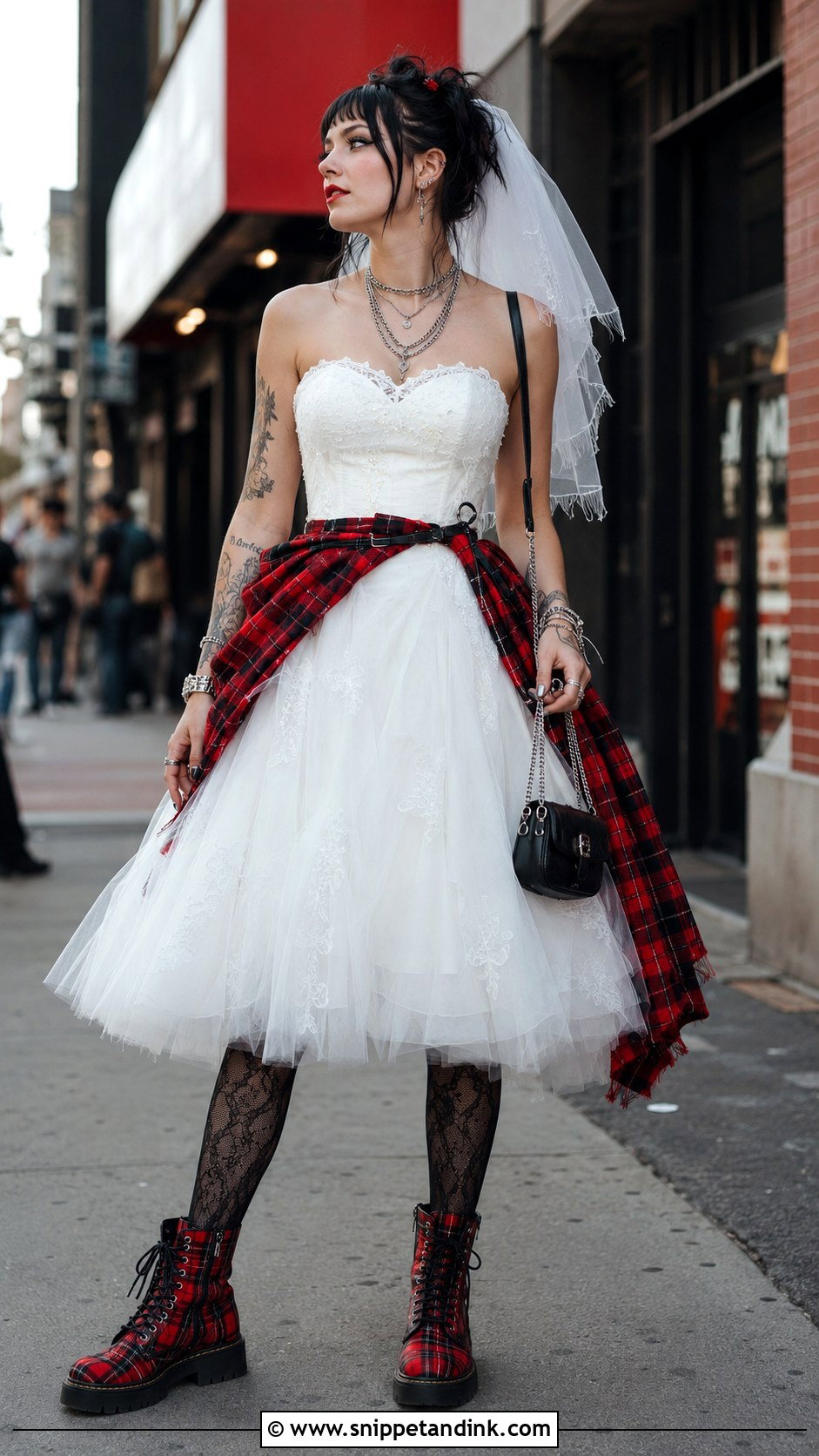 Punk Rock Wedding Dress With Plaid Details - Snippet and Ink - 20 Rock Wedding Dress Ideas
