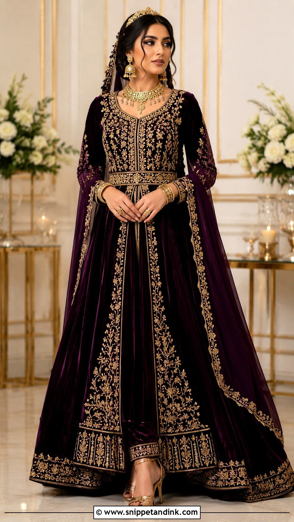 Purple Afghan Bridal Dress With Gold Details - Snippet and Ink - 20 Afghan Bridal Dress Ideas