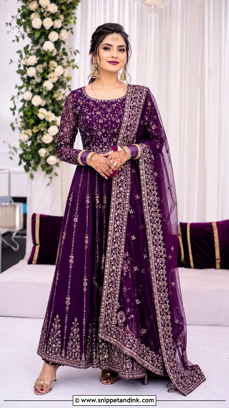 Purple Anarkali Bangle Ceremony Outfit - Snippet and Ink - 25 Bangle Ceremony Outfit for Bride Ideas
