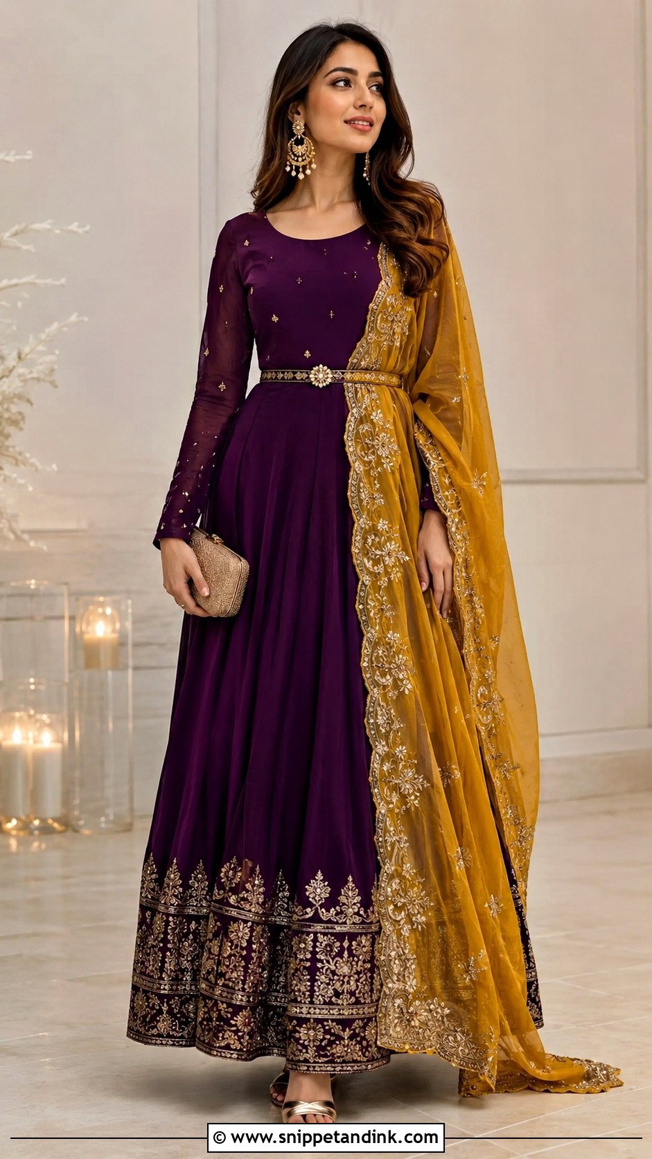 Purple Anarkali Dress With Contrasting Dupatta - Snippet and Ink - 20 Anarkali Dress with Dupatta Ideas