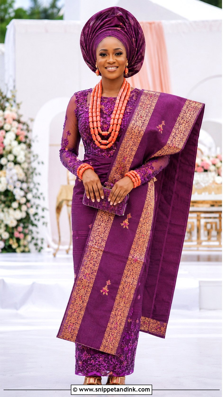 Purple And Coral Isoko Bridal Outfit - Snippet and Ink - 20 Isoko Traditional Wedding Attire Ideas