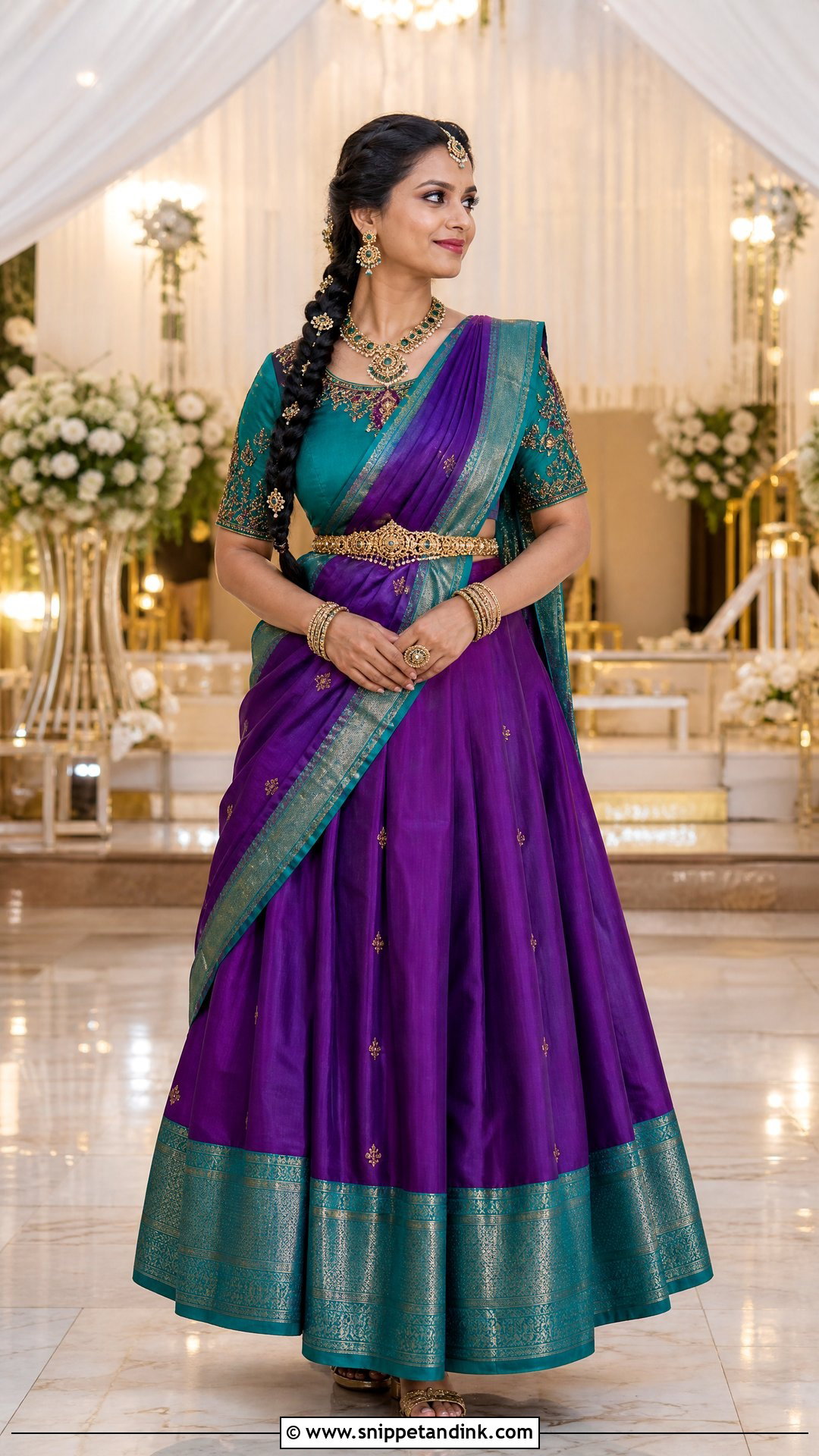 Purple And Teal Bridal Thavani - Snippet and Ink - 20 Thavani Styles for Wedding