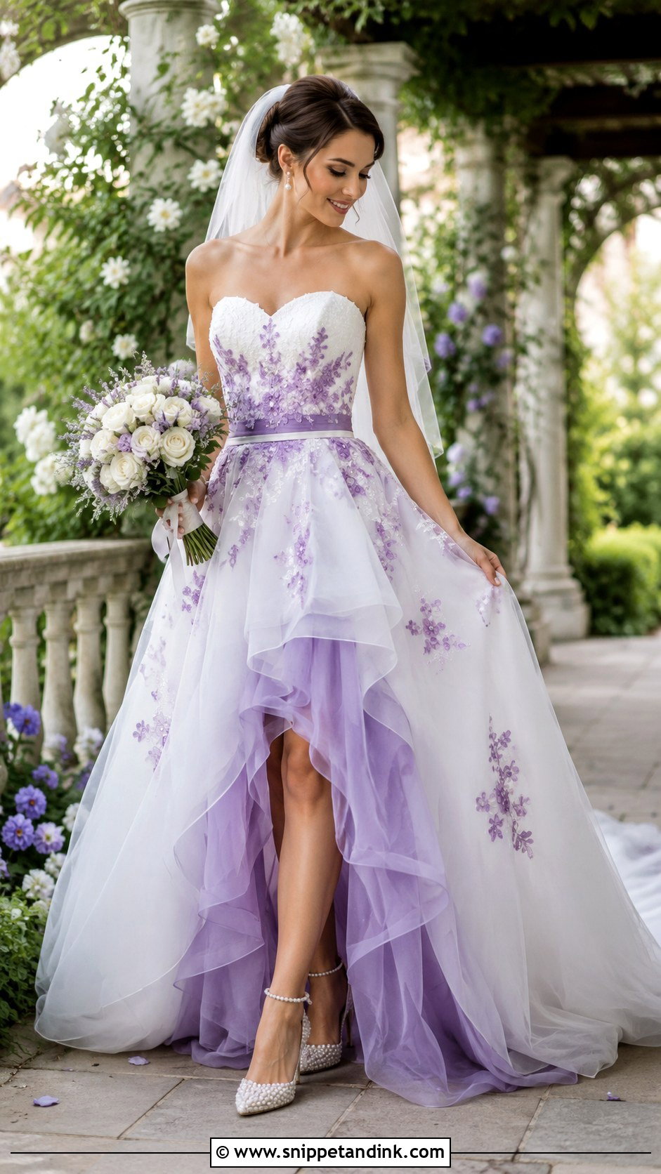 Purple And White Wedding Dress With Pearl Heels - Snippet and Ink - 20 Purple Wedding Dress the Bride Ideas