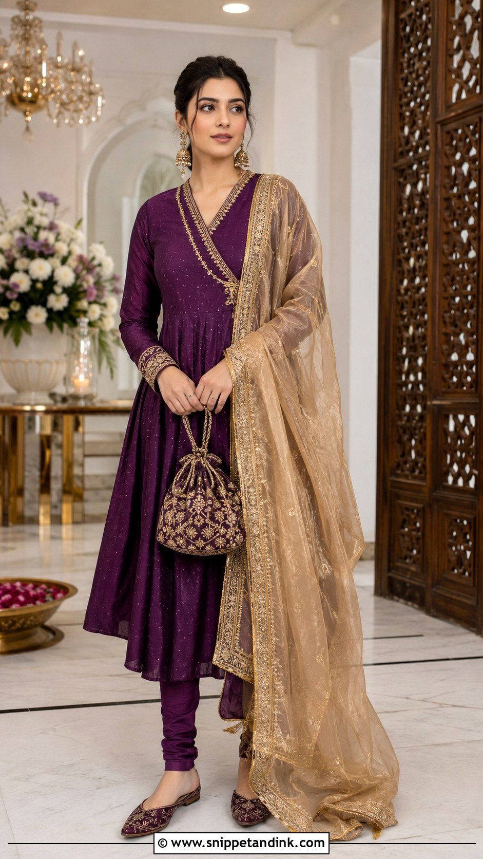Purple Angrakha With Gold Kiran Dupatta - Snippet and Ink - 20 Kiran Dupatta Ideas