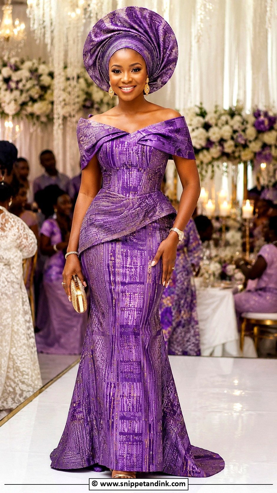 Purple Asooke Gown With Gele - Snippet and Ink - 25 Asooke Styles for Brides
