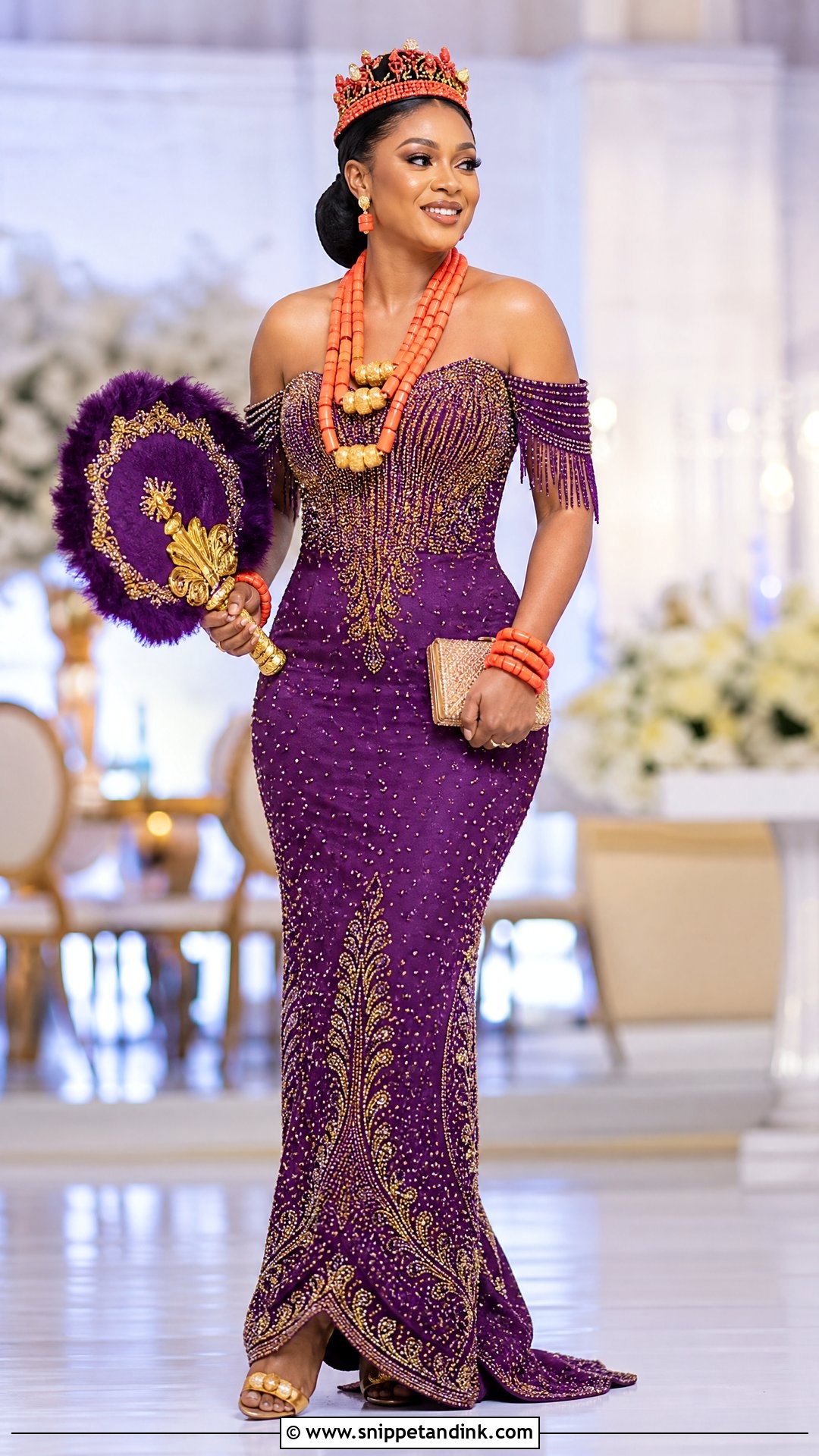 Purple Beaded Gown Igbo Bride Outfit - Snippet and Ink - 20 Igbo Bride Traditional Wedding Outfit Ideas