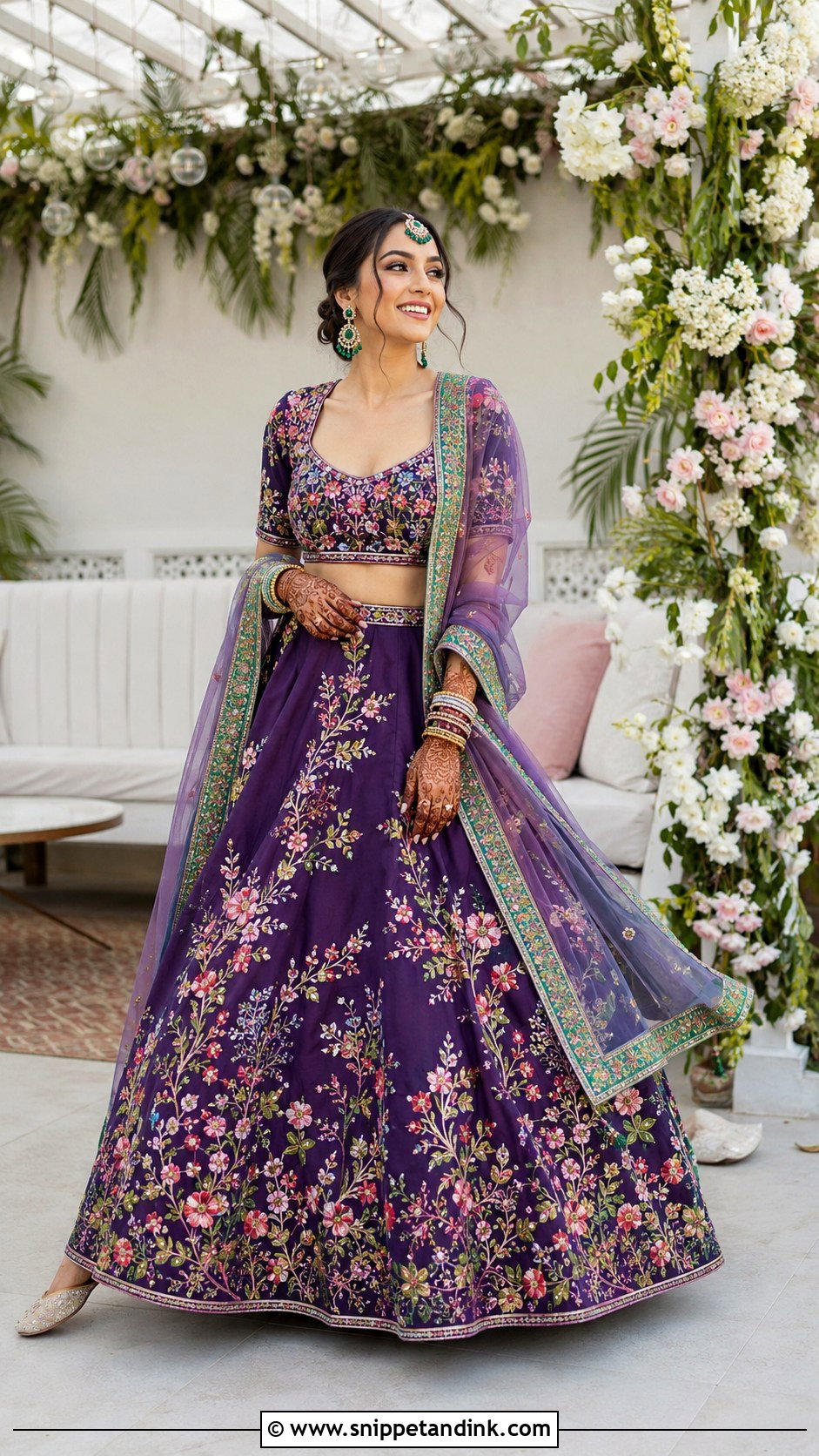 Purple Bridal Mehendi Lehenga - Snippet and Ink - 20 Bridal Mehendi Outfit Ideas