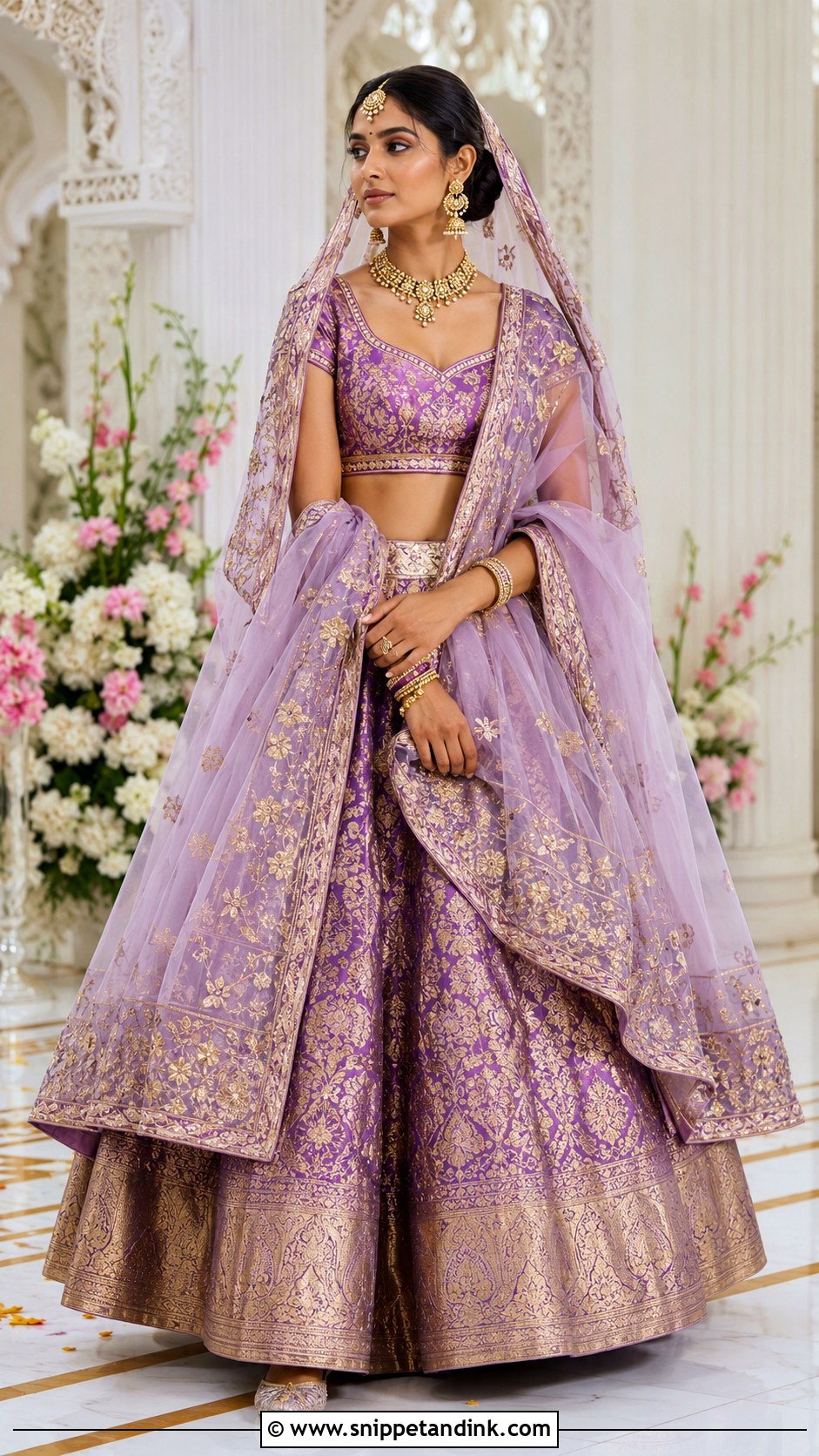Purple Brocade Lehenga Mata Poojan Look - Snippet and Ink - 20 Mata Poojan Look for Bride Ideas