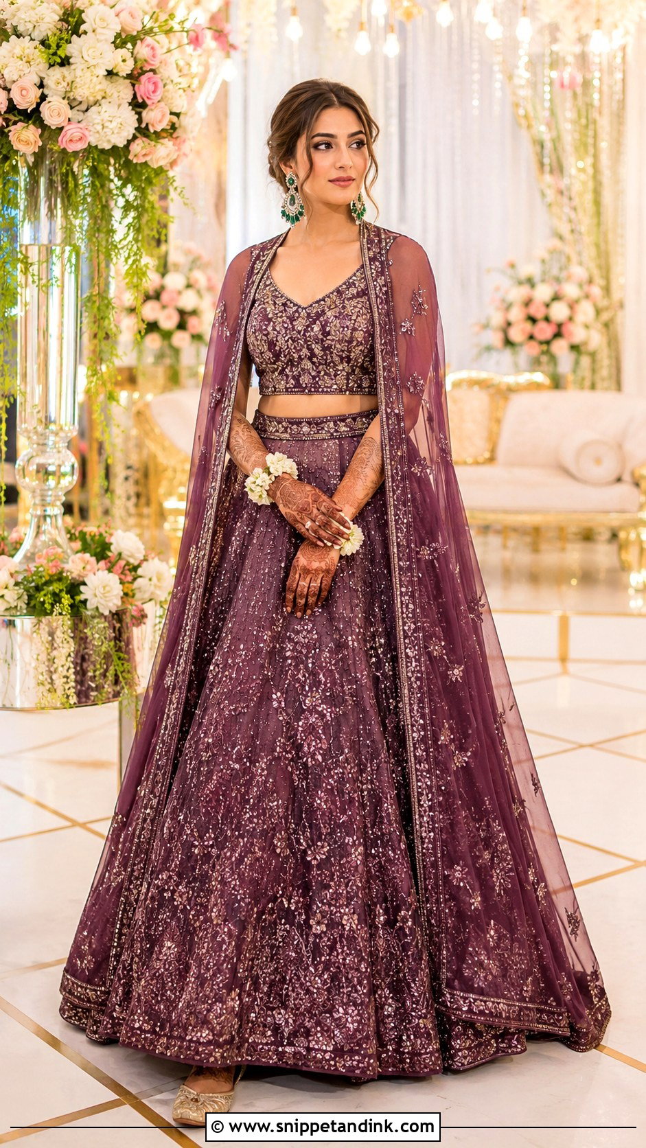 Purple Cape Lehenga Mehndi Dress - Snippet and Ink - 20 Mehndi Dress for Bridal Ideas