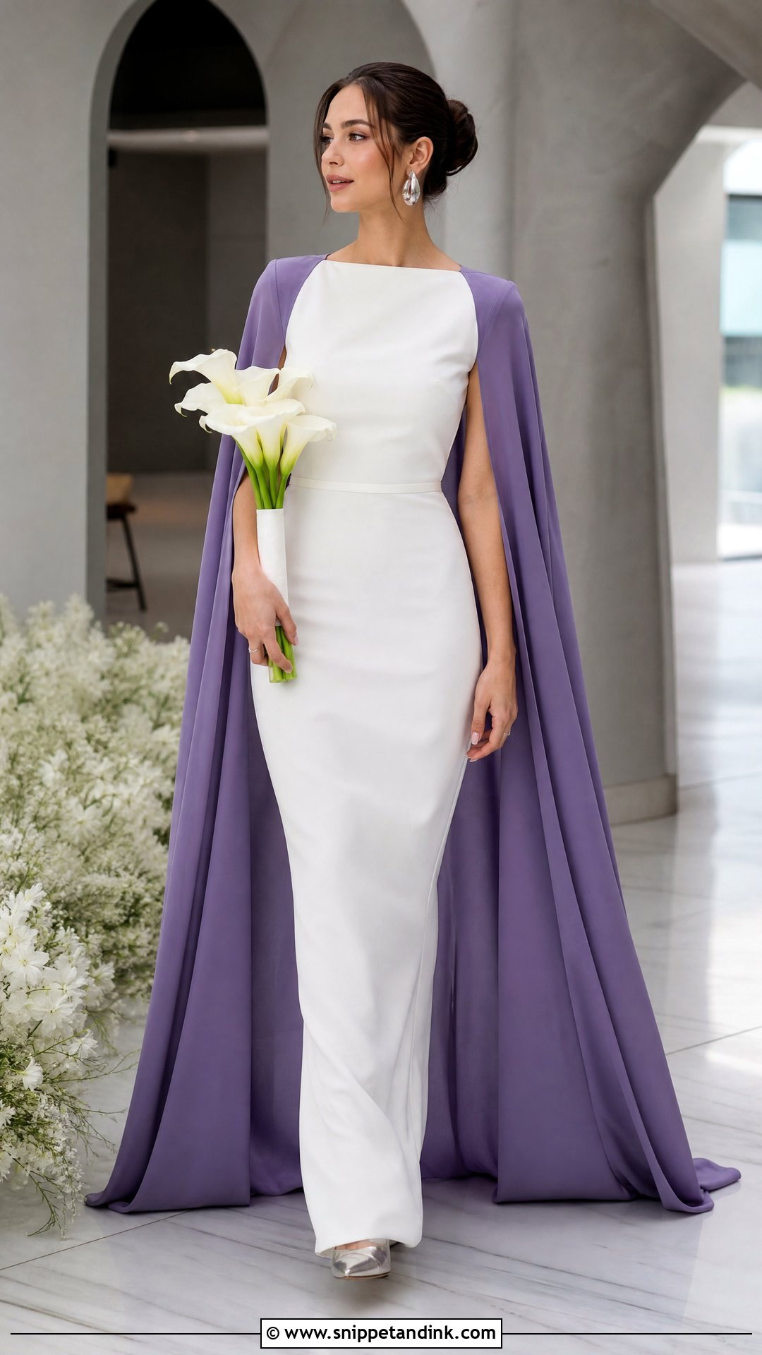Purple Cape Sleeve Wedding Dress - Snippet and Ink - 20 Purple Bride Dress Ideas