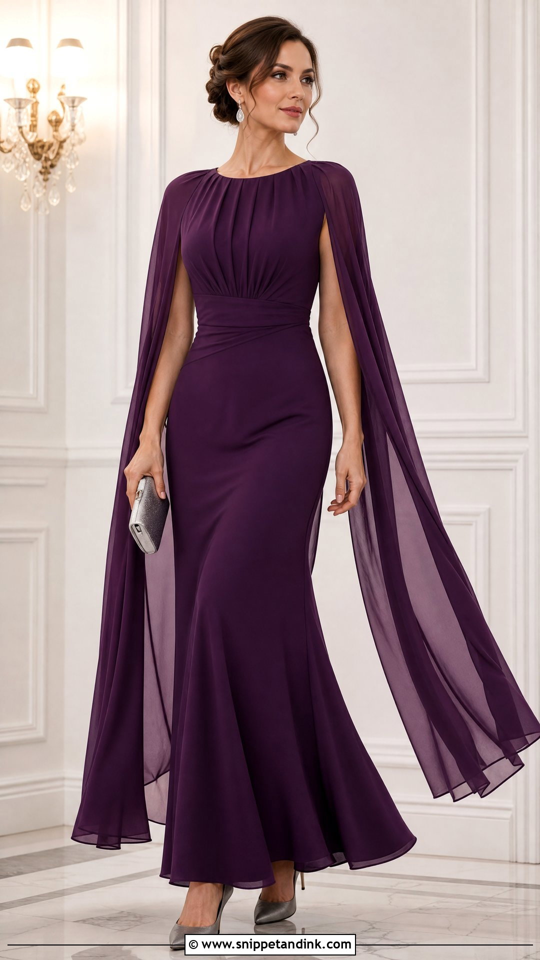 Purple Cape Sleeve Wedding Guest Dress - Snippet and Ink - 25 Wedding Wear Dresses