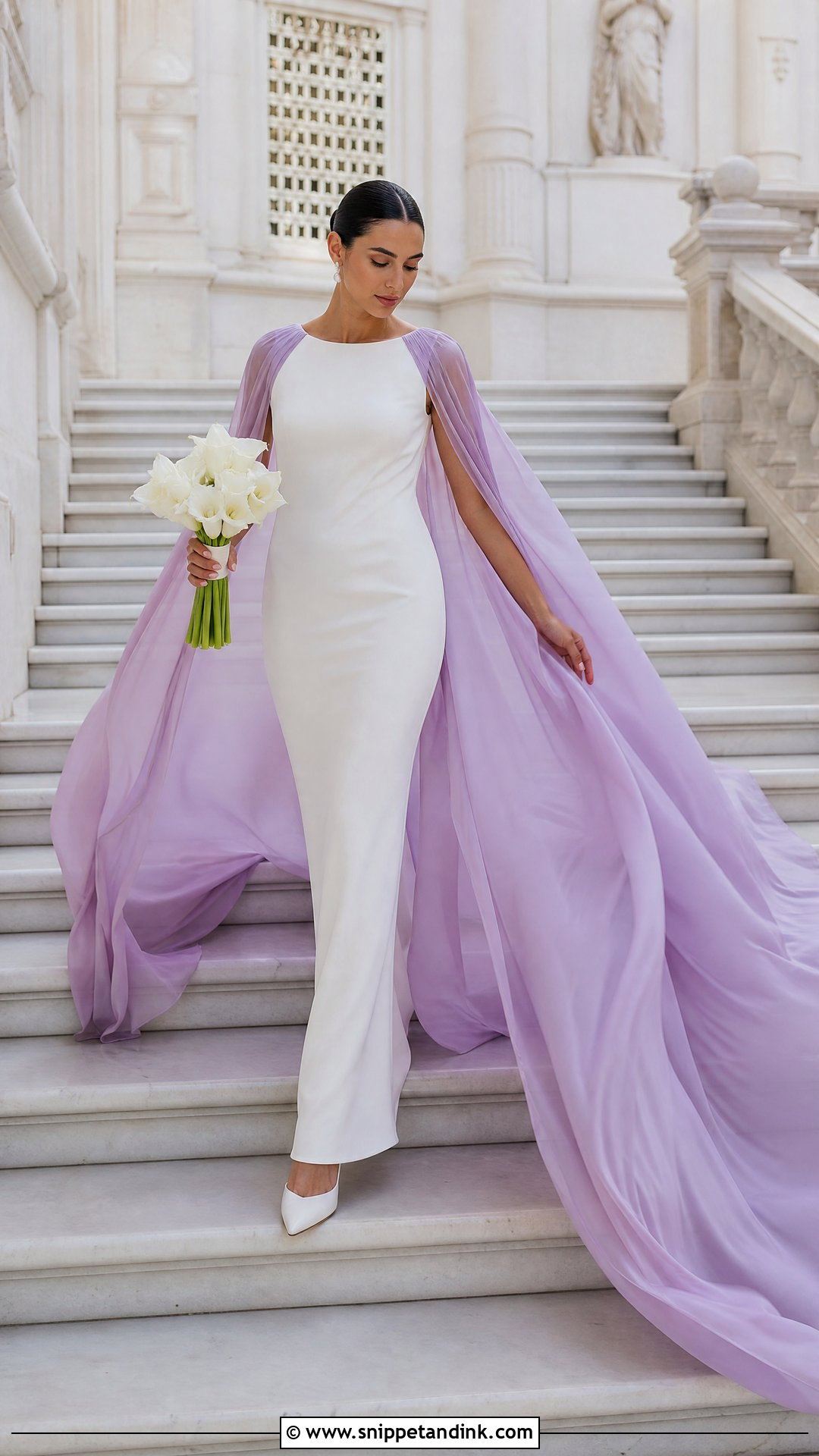 Purple Cape and White Wedding Dress - Snippet and Ink - 25 Purple and White Wedding Dress Ideas