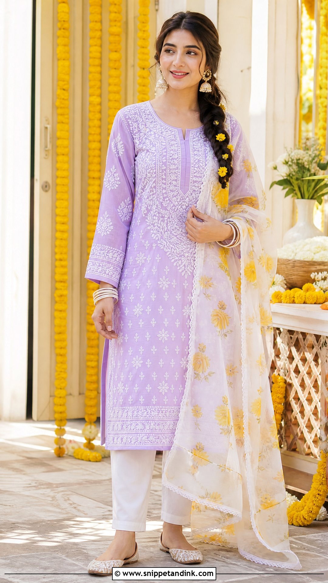 Purple Chikankari Kurta With White Pants - Snippet and Ink - 20 Purple Haldi Outfit Ideas