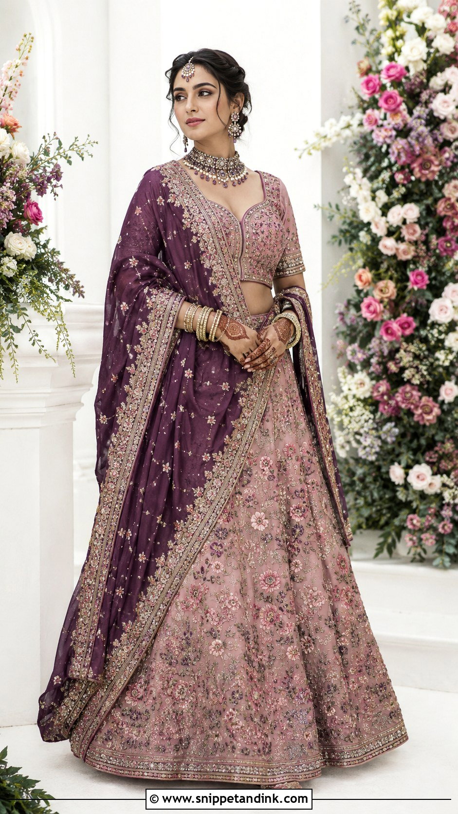 Purple Chundadi With Pink Wedding Lehenga - Snippet and Ink - 20 Chundadi Design for Marriage Ideas