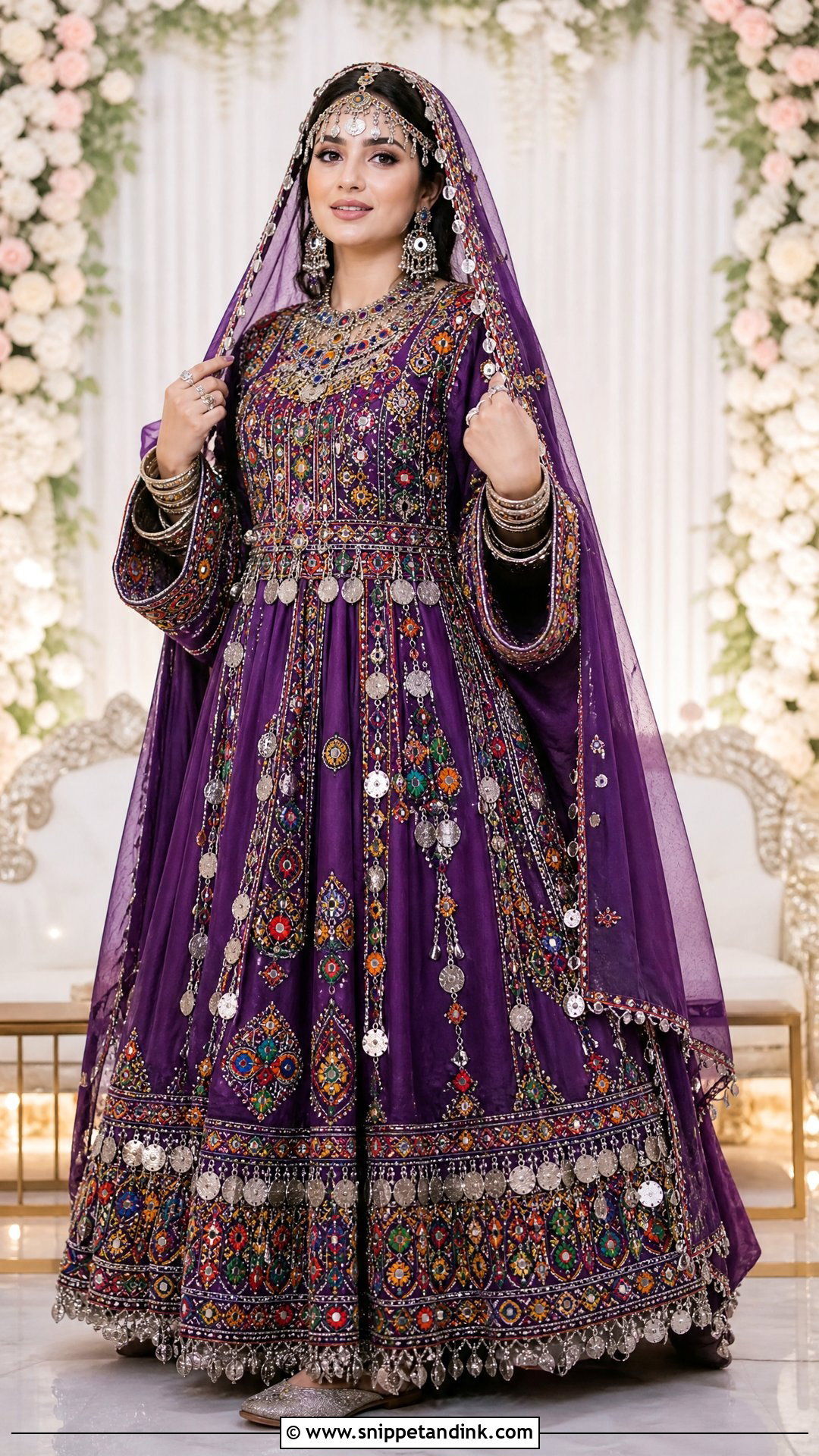 Purple Coin Work Afghan Wedding Dress - Snippet and Ink - 20 Traditional Afghan Wedding Dress Ideas