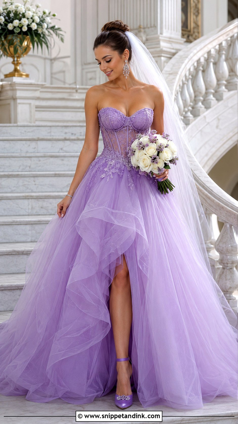 Purple Corset Ball Gown With Statement Earrings - Snippet and Ink - 20 Purple Wedding Dress the Bride Ideas
