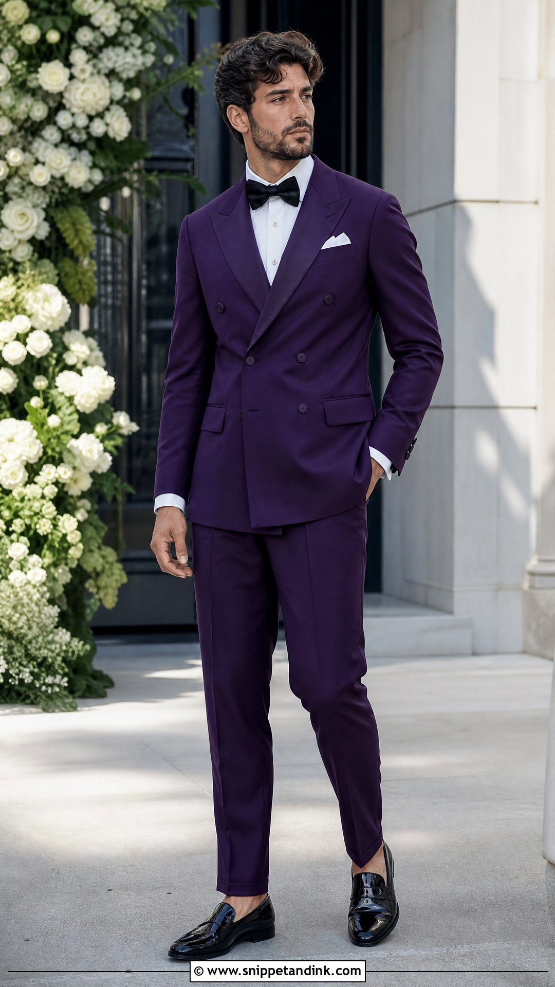 Purple Double Breasted Tuxedo With Loafers - Snippet and Ink - 20 Purple Tuxedo Wedding Ideas
