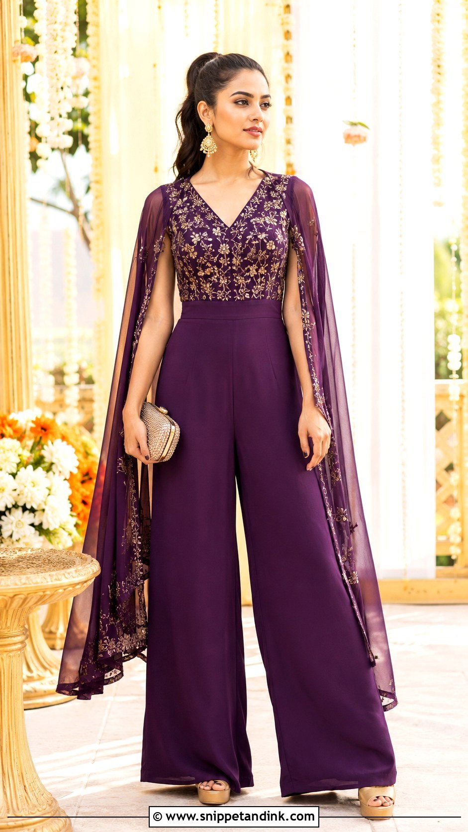 Purple Embroidered Jumpsuit Mehndi Outfit - Snippet and Ink - 20 Mehandi Function Dresses Mehndi Outfit
