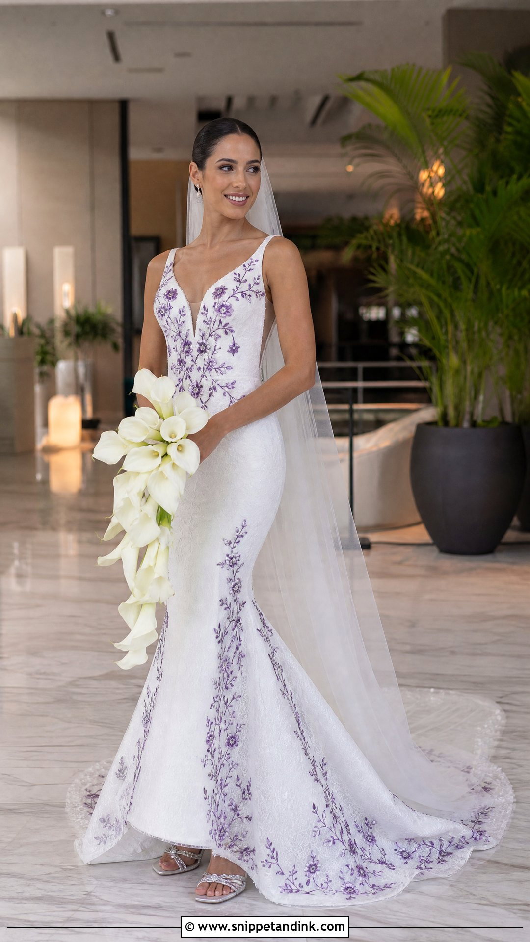 Purple Embroidered Mermaid Wedding Dress - Snippet and Ink - 25 Purple and White Wedding Dress Ideas