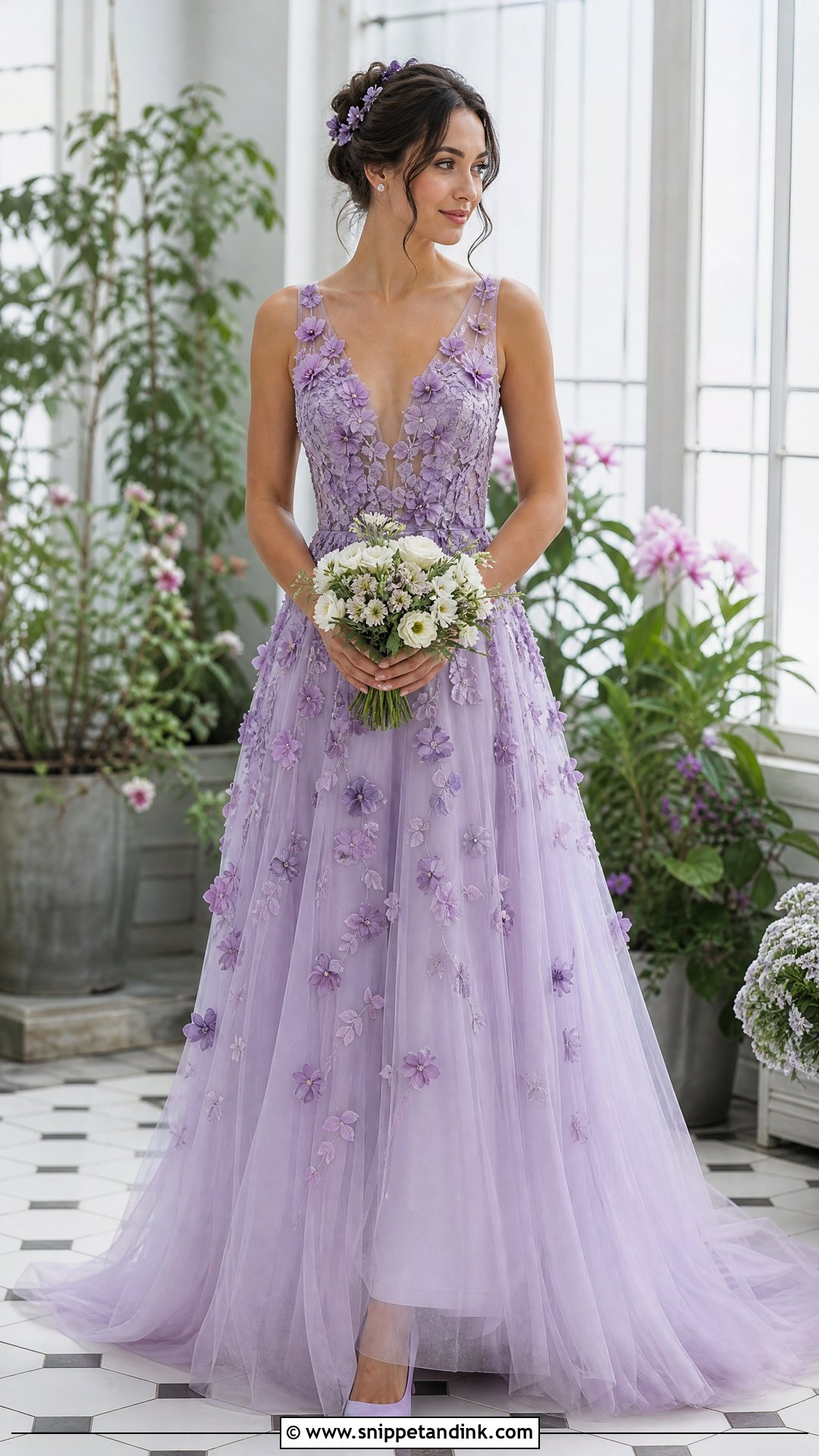 Purple Floral Applique Wedding Dress - Snippet and Ink - 25 Purple Wedding Dresses
