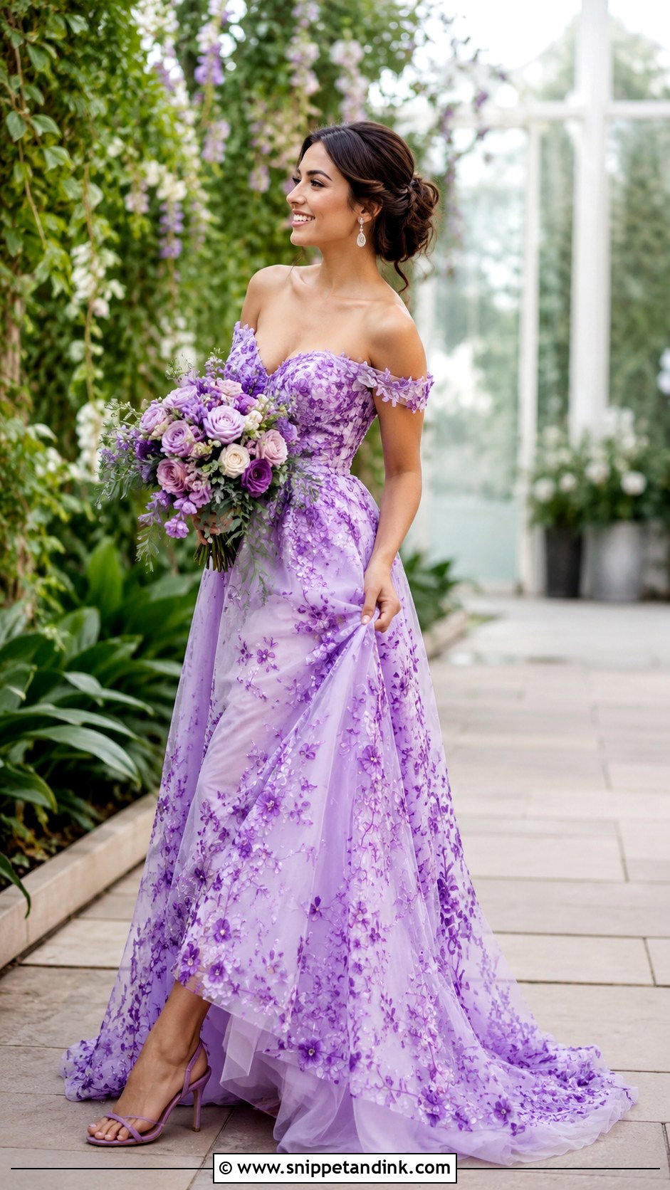 Purple Floral Embroidered Wedding Gown - Snippet and Ink - 25 Purple Wedding Gown Ideas