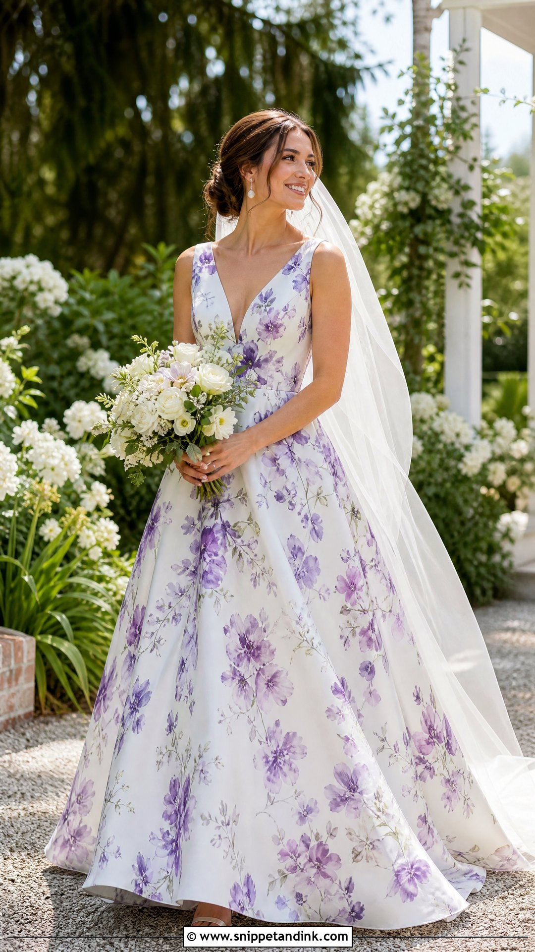 Purple Floral Print Wedding Dress - Snippet and Ink - 25 Purple Wedding Dresses