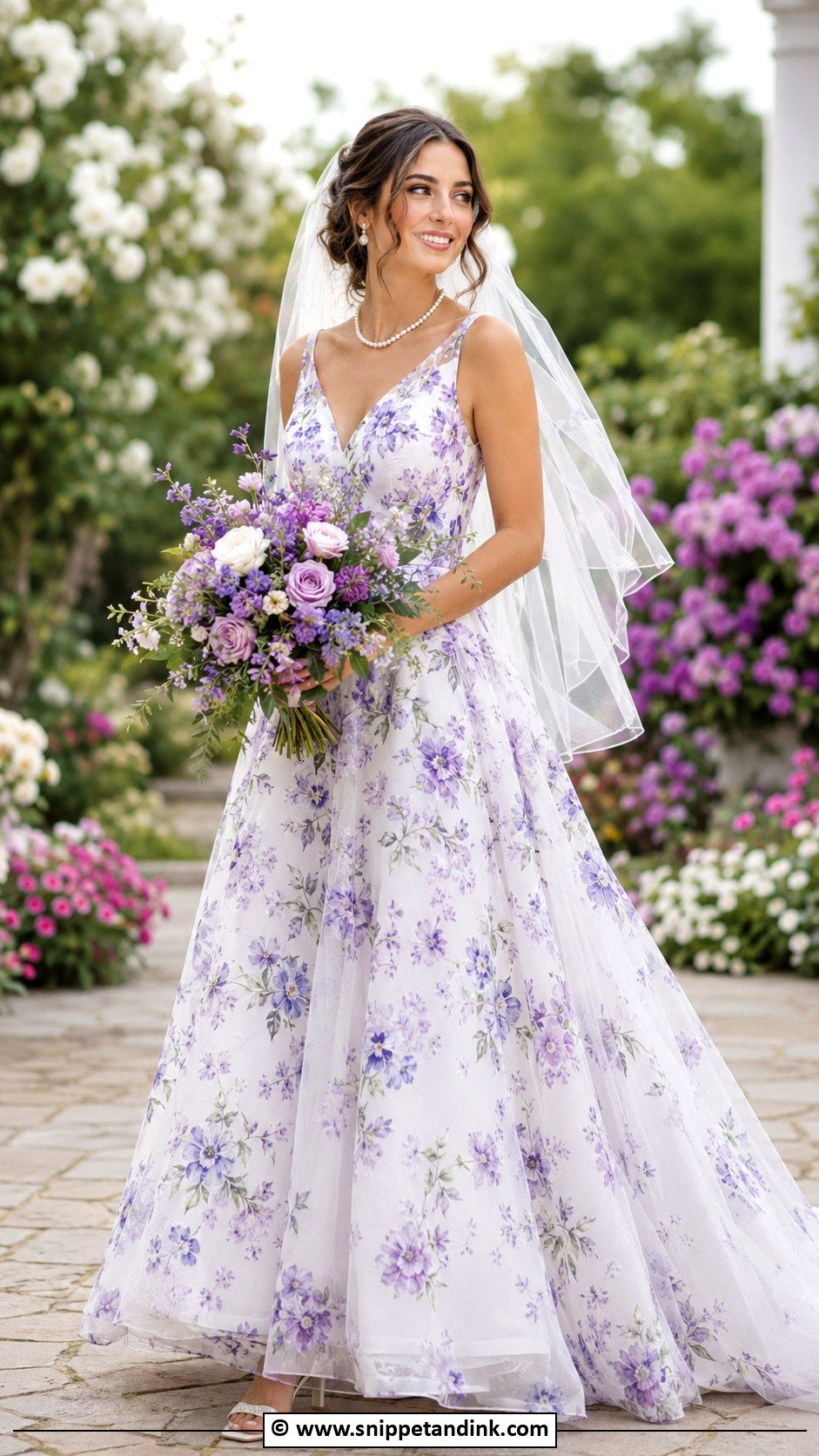 Purple Floral Print Wedding Dress - Snippet and Ink - 30 Purple Wedding Dress Ideas