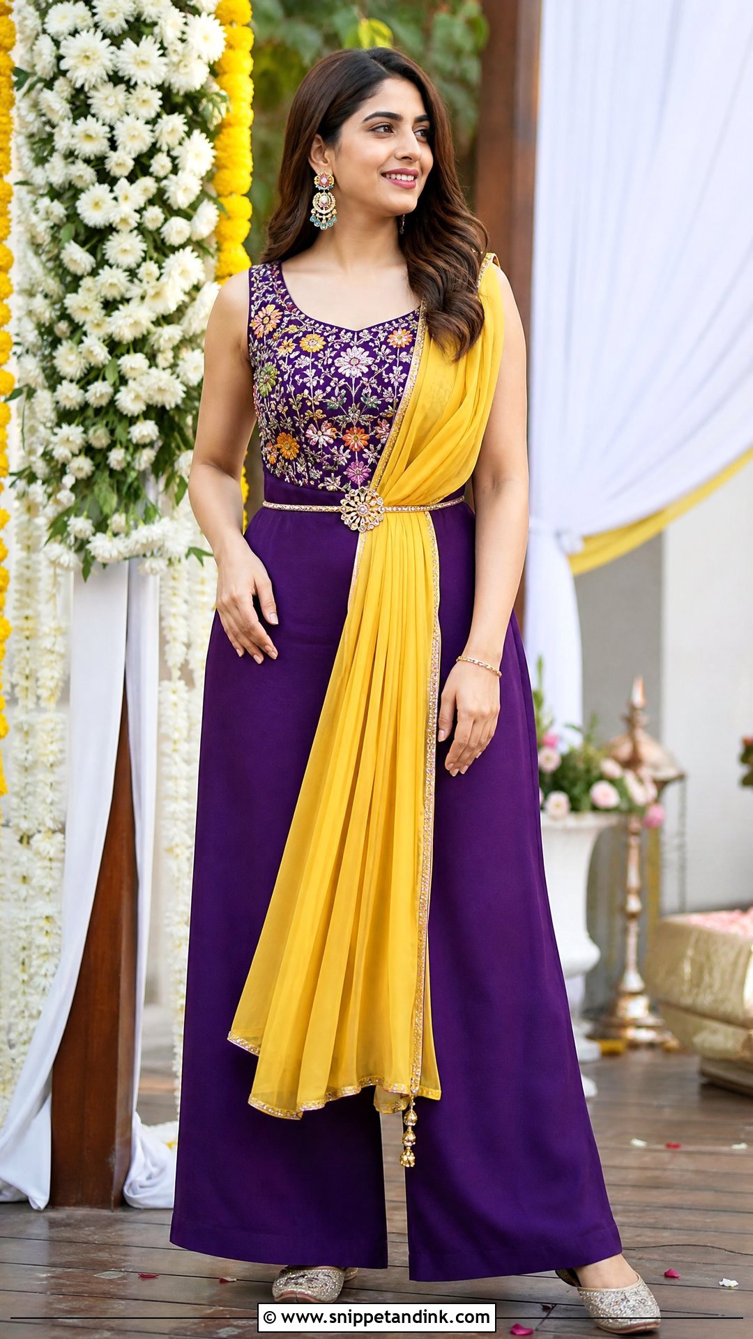 Purple Fusion Jumpsuit With Dupatta - Snippet and Ink - 20 Purple Haldi Outfit Ideas