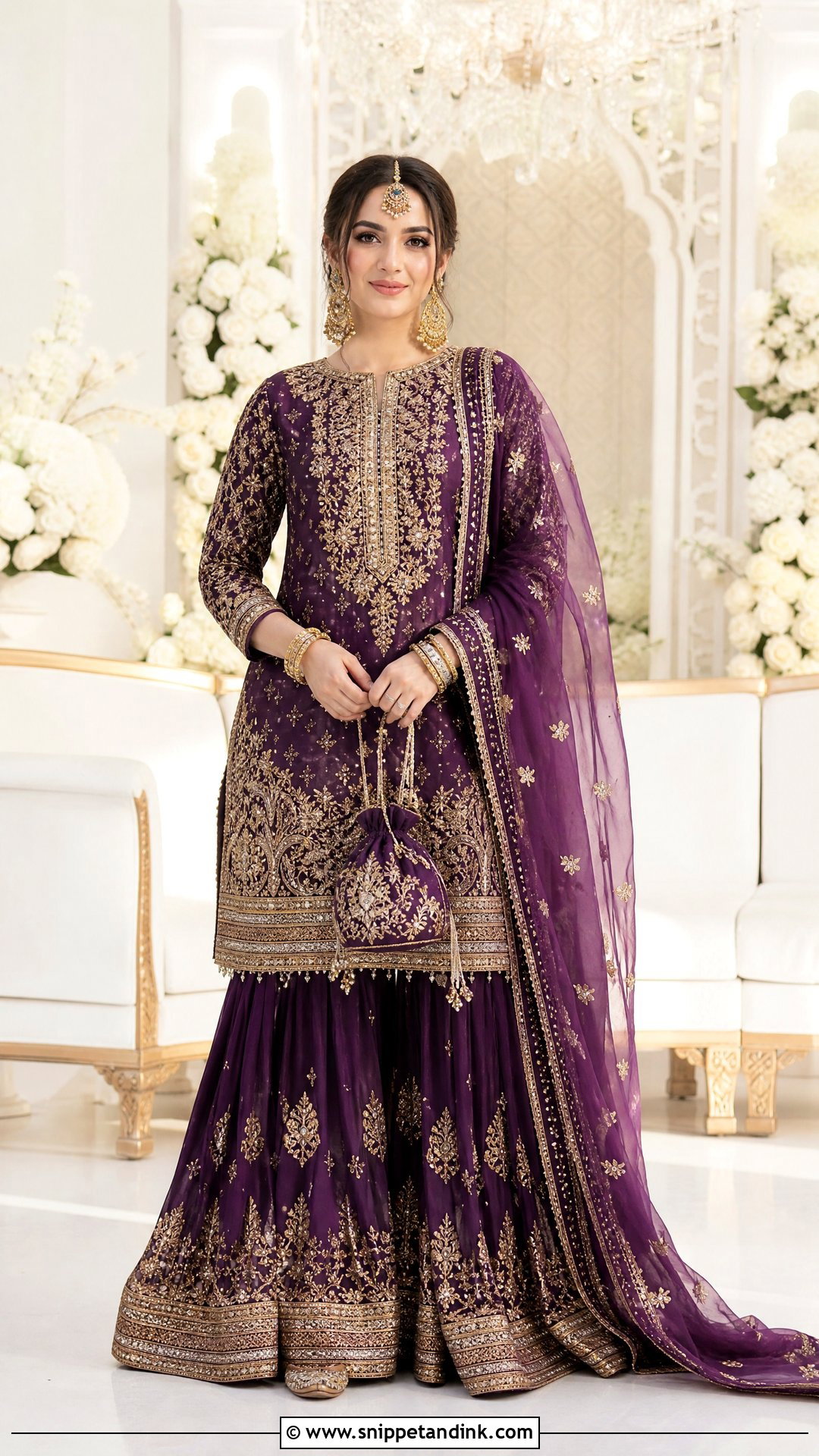 Purple Heavy Gharara With Long Kurta - Snippet and Ink - 20 Heavy Dress for Wedding Ideas