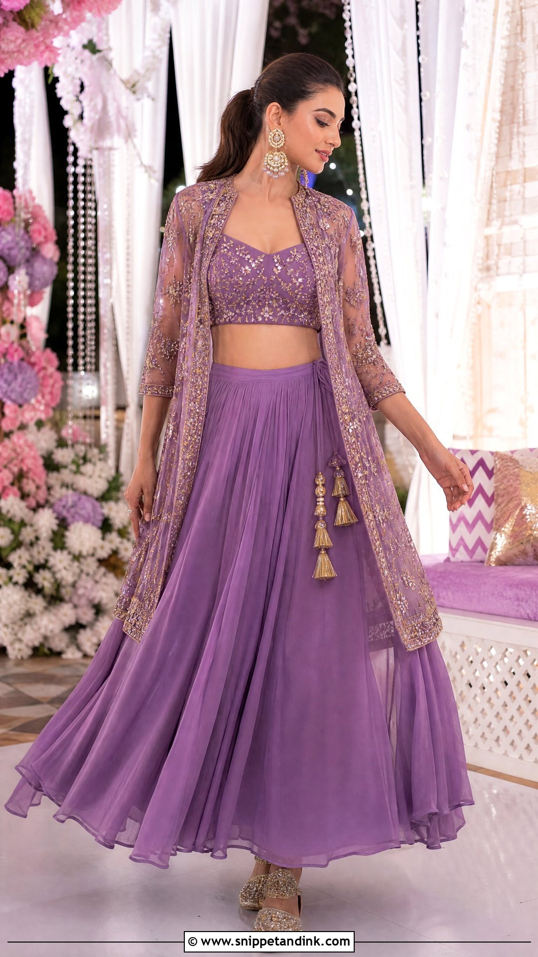 Purple Jacket Lehenga Mehndi Outfit - Snippet and Ink - 25 Mehndi Function Dress Outfit for Bride Ideas