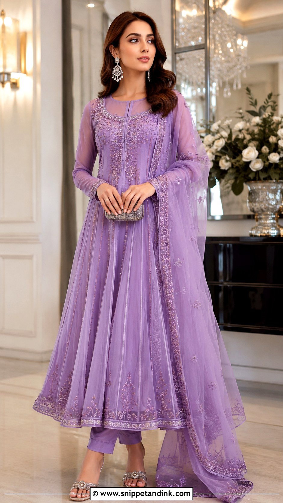 Purple Kaliyan Wala Frock Suit With Organza Dupatta - Snippet and Ink - 25 Kaliyan Wala Frock Suit Ideas