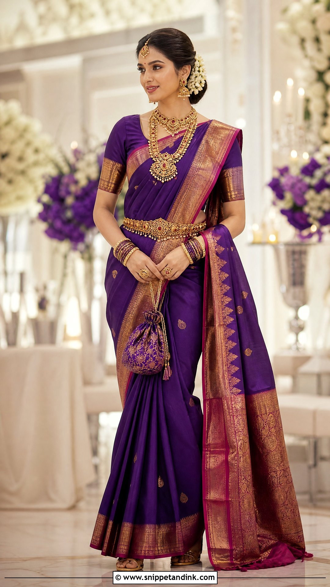 Purple Kanjeevaram Bridal Saree - Snippet and Ink - 20 South Indian Bridal Outfits