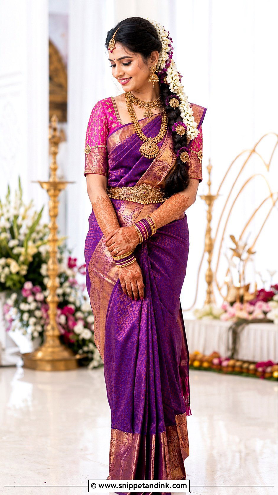 Purple Kanjeevaram Telugu Bride - Snippet and Ink - 25 Traditional Telugu Bride Ideas