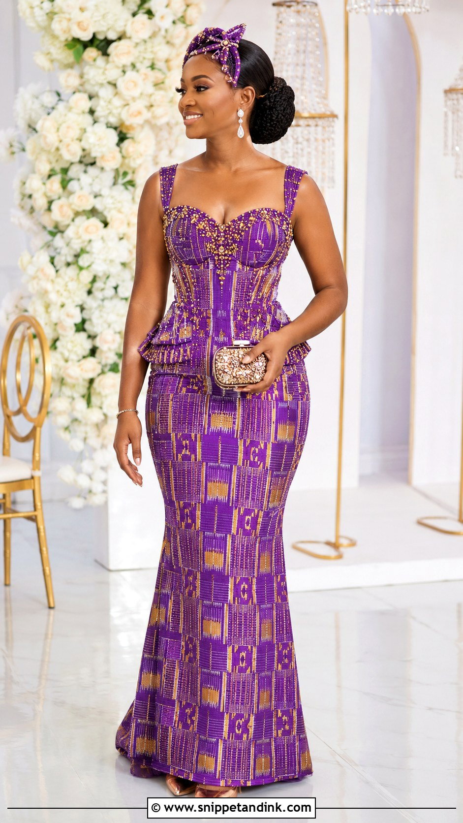 Purple Kente Dress With Beading - Snippet and Ink - 20 Kente Dress Ghana Traditional Weddings Ideas