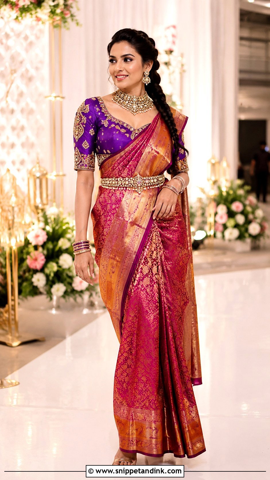 Purple Kundan Maggam Work Blouse With Silk Saree - Snippet and Ink - 20 Maggam Work Blouse Designs Bridal Indian Weddings