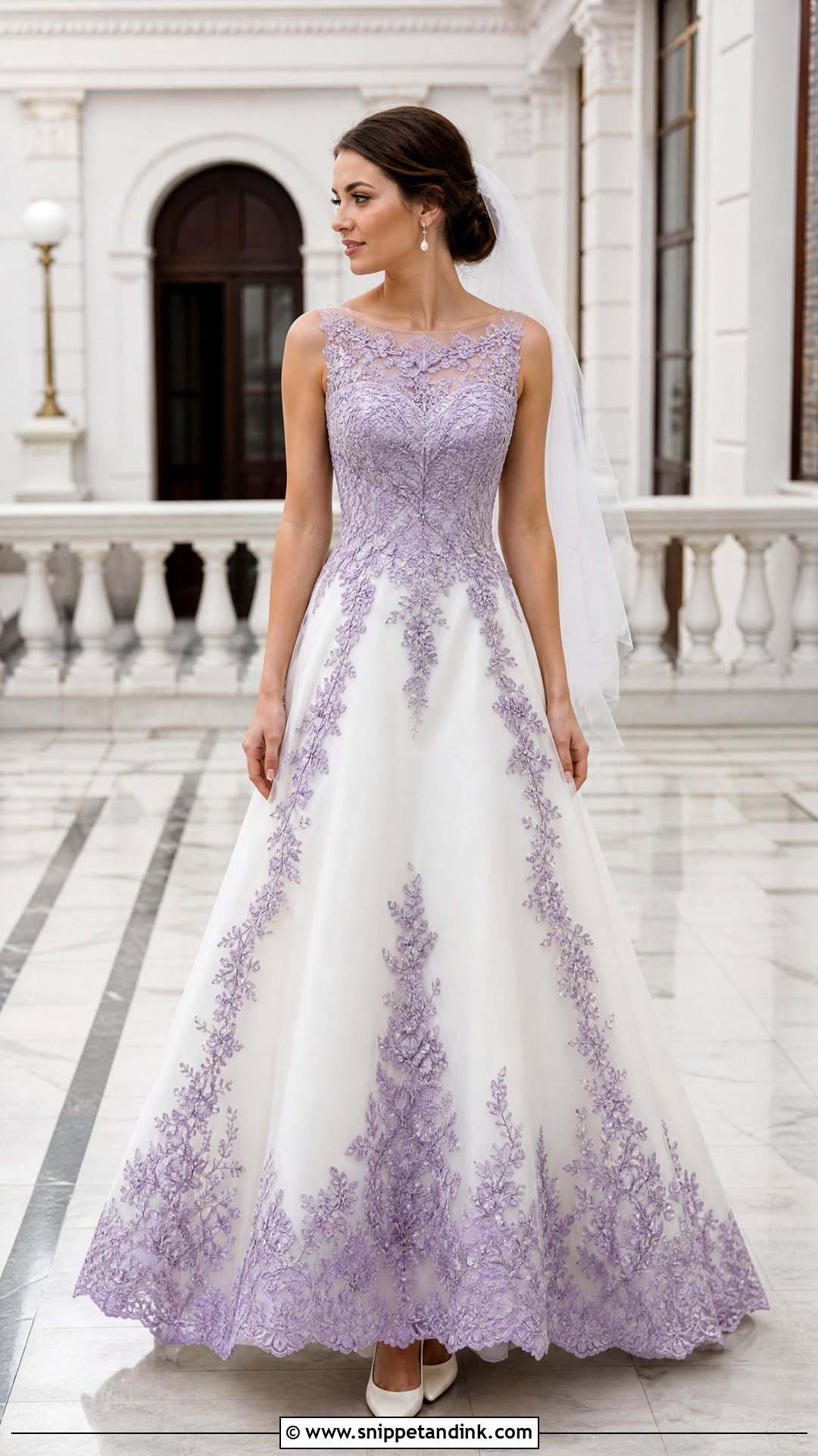 Purple Lace Over White Wedding Dress - Snippet and Ink - 25 Purple and White Wedding Dress Ideas