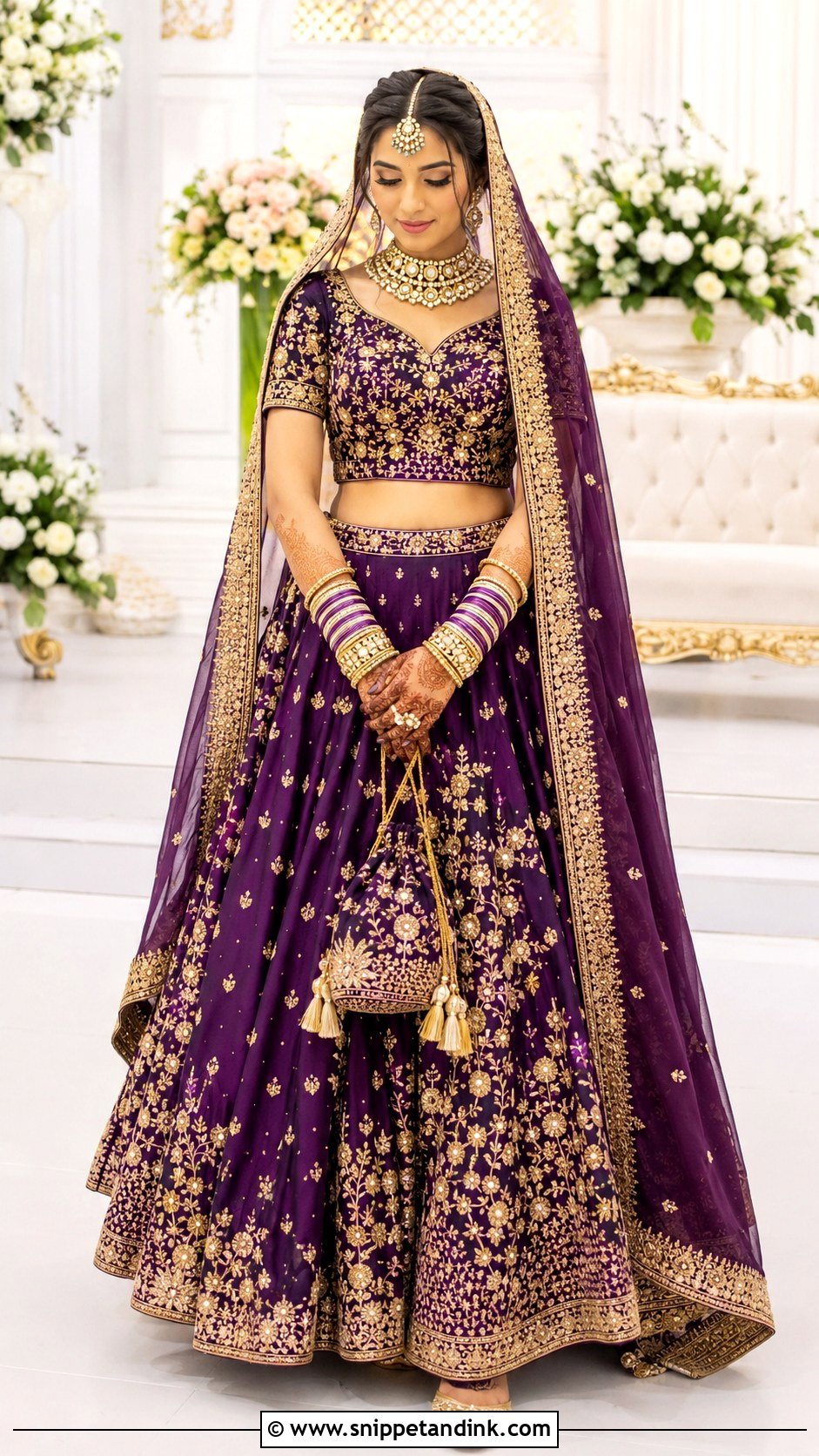 Purple Lehenga With Kundan Bridal Bangle Set - Snippet and Ink - 20 Bridal Bengal Set Ideas